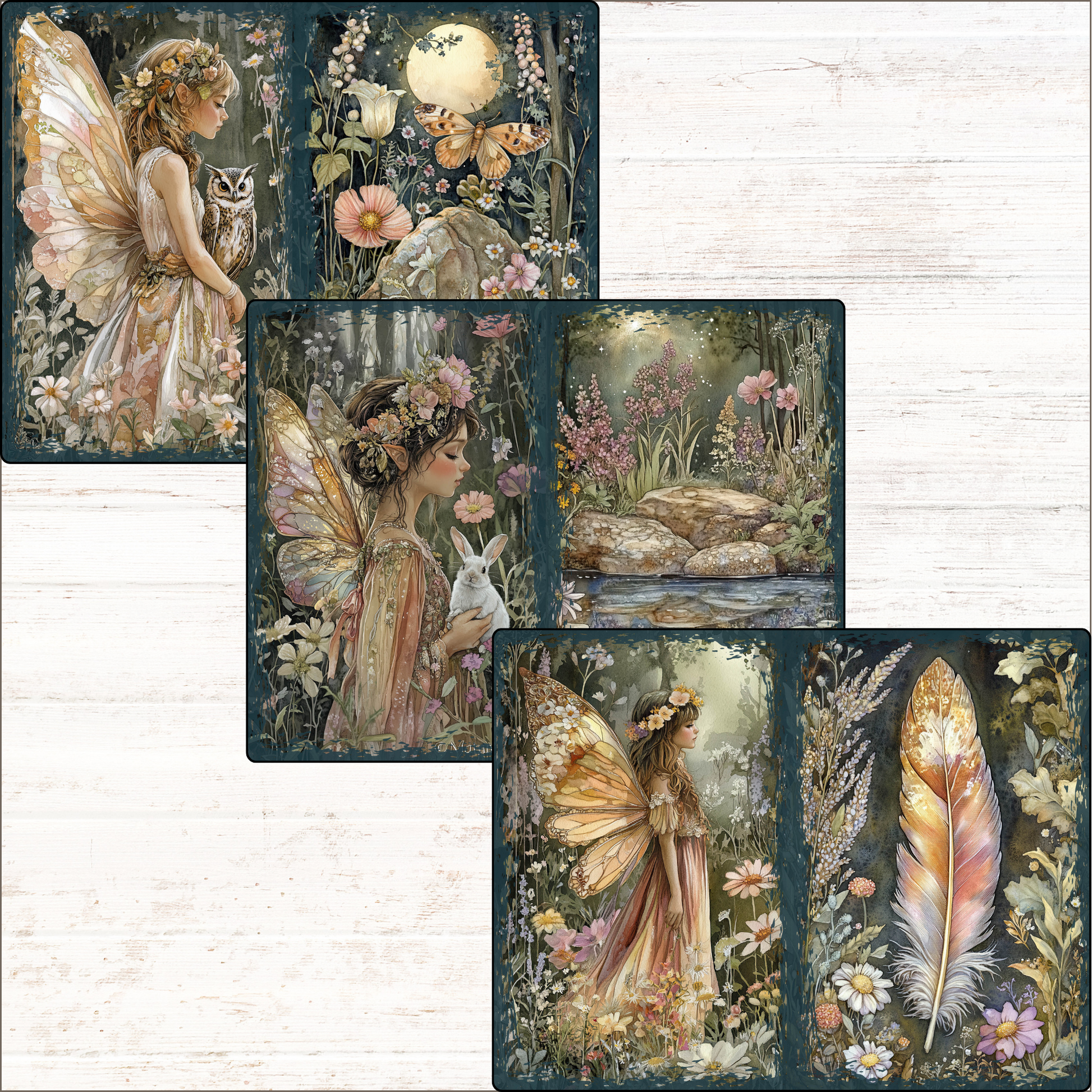 a set of four pictures of a fairy