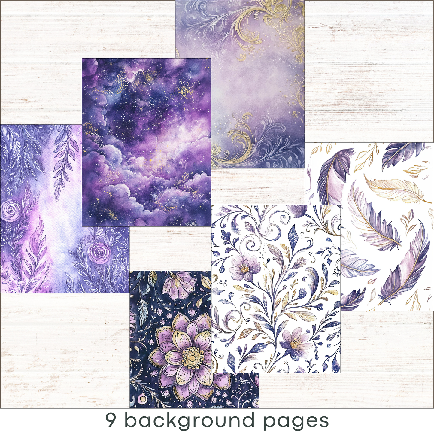 a collage of 9 background pages with different designs