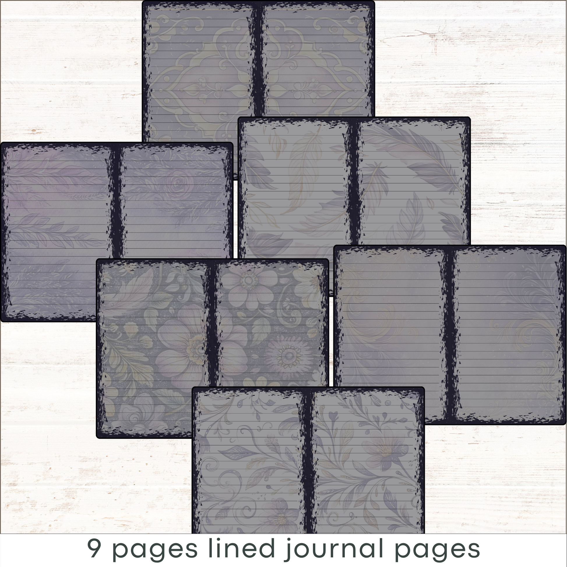 a set of 9 pages lined journal pages