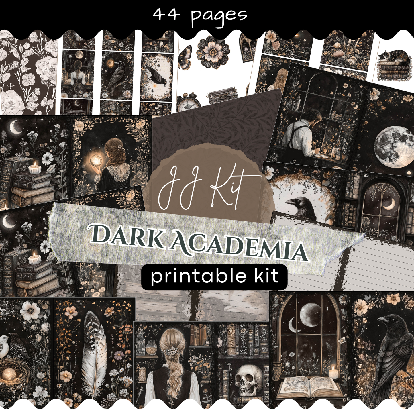 the dark academy printable kit includes four pages