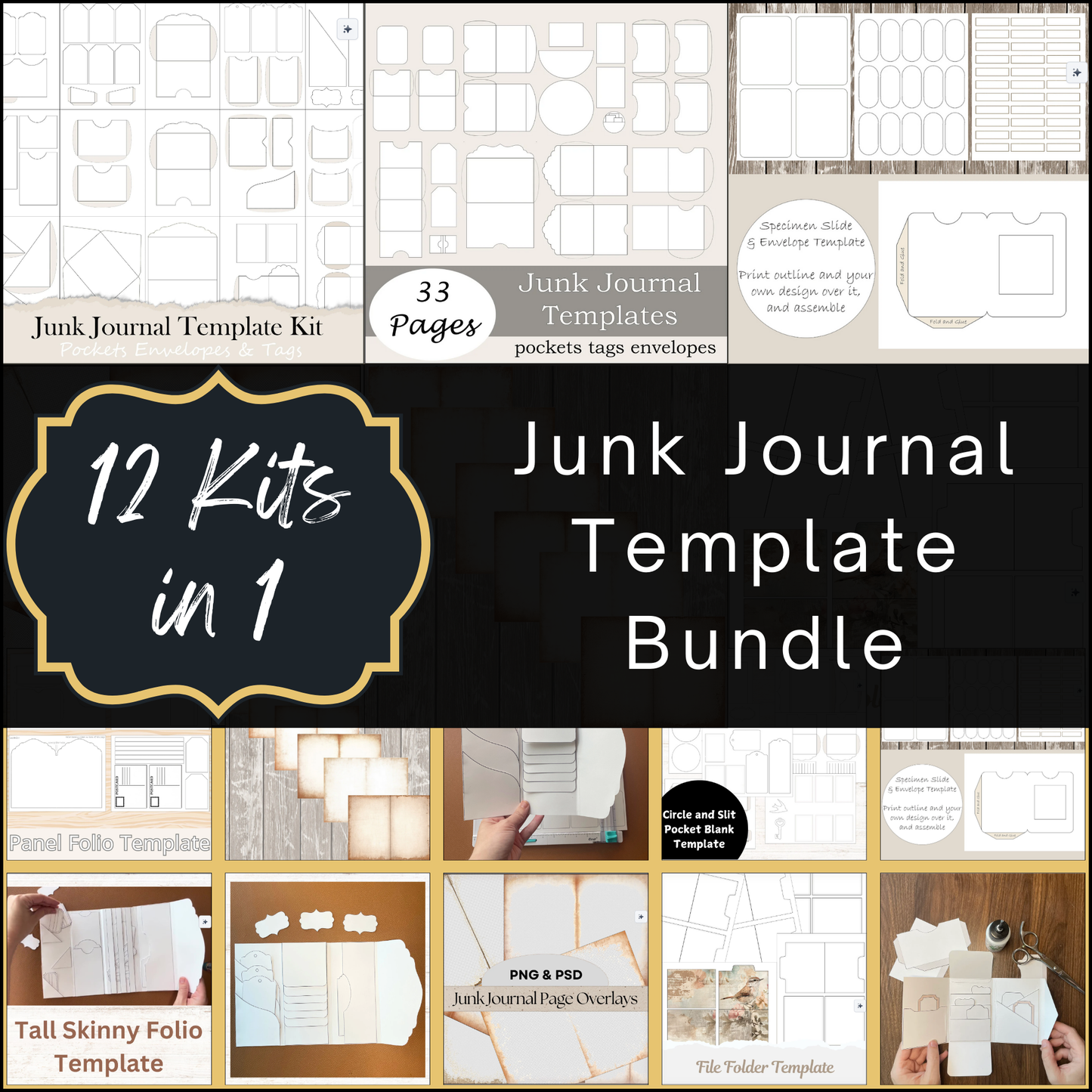 the junk journal bundle includes a large collection of junk journal templates