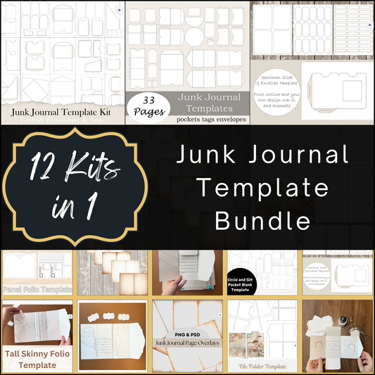 the junk journal bundle includes a large collection of junk journal templates