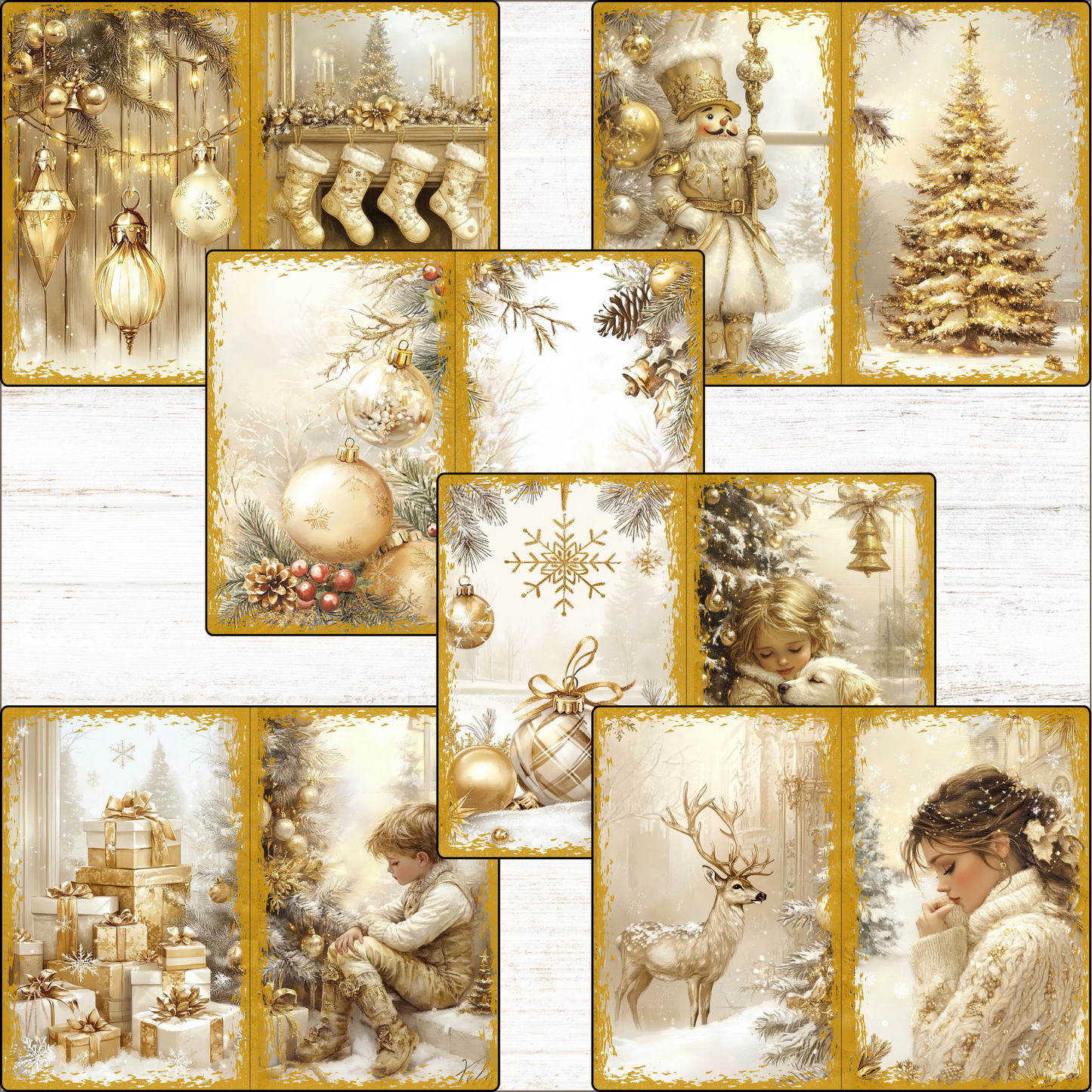 a collage of christmas cards with a girl and a christmas tree