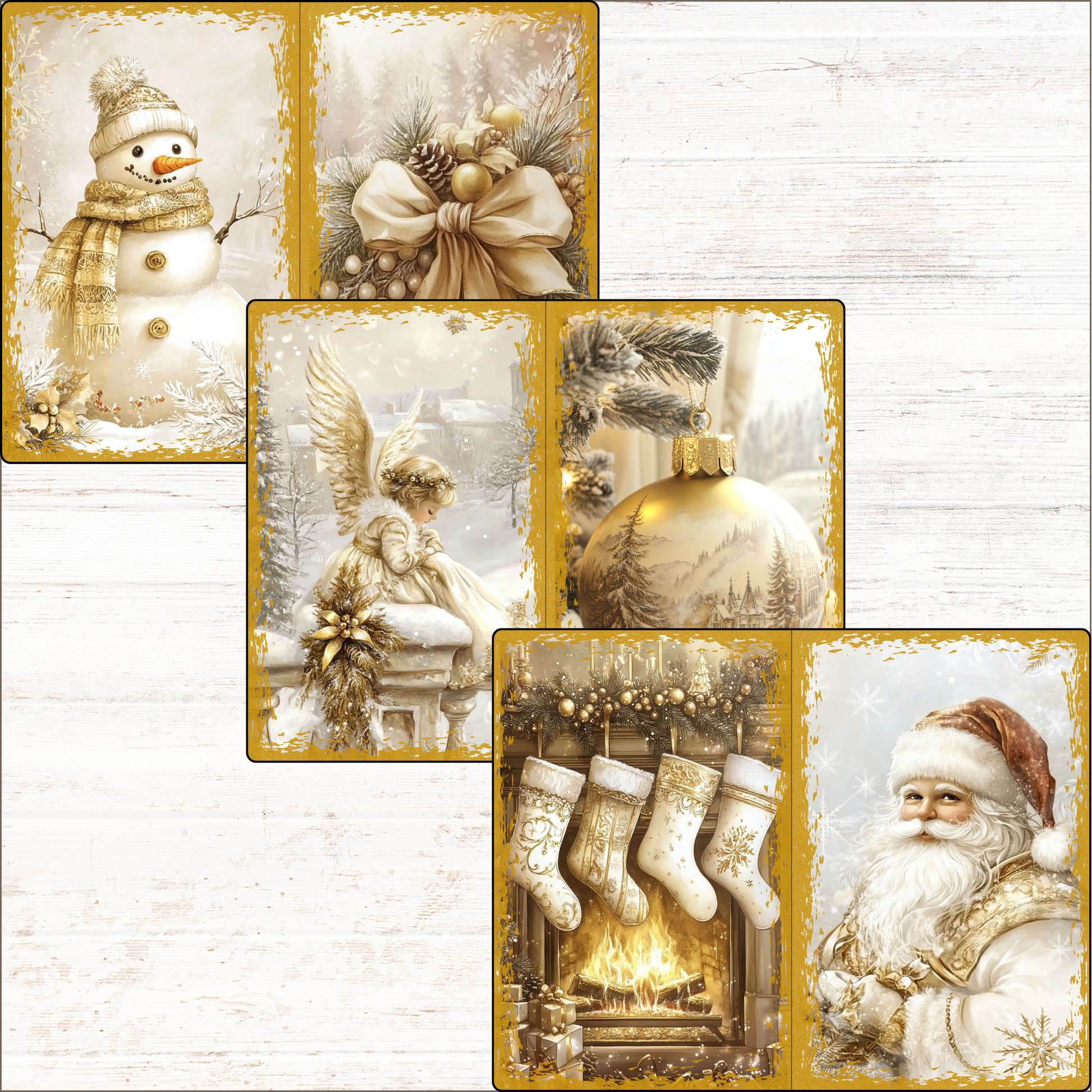 a set of four christmas cards with santa claus