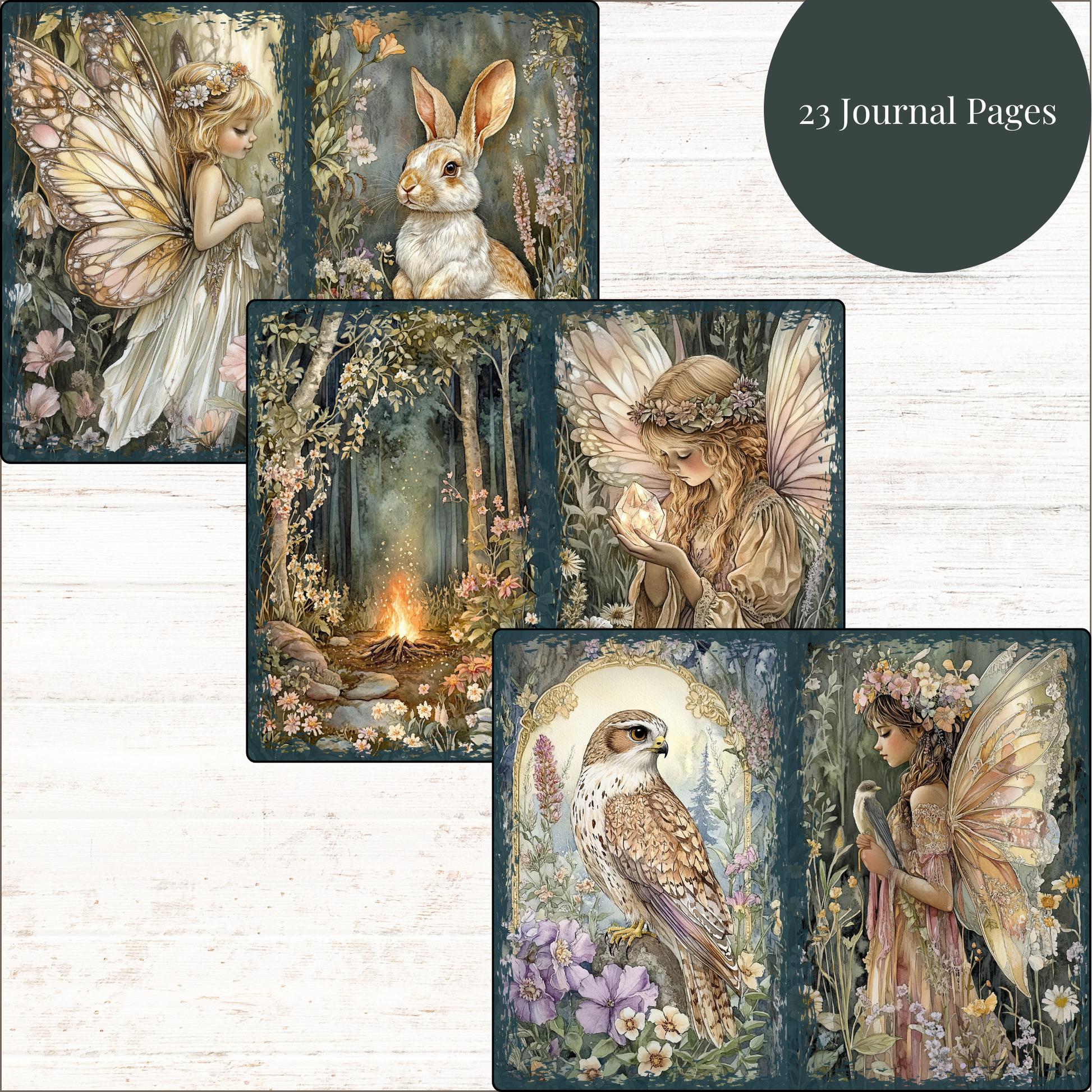 a set of four cards with fairy images