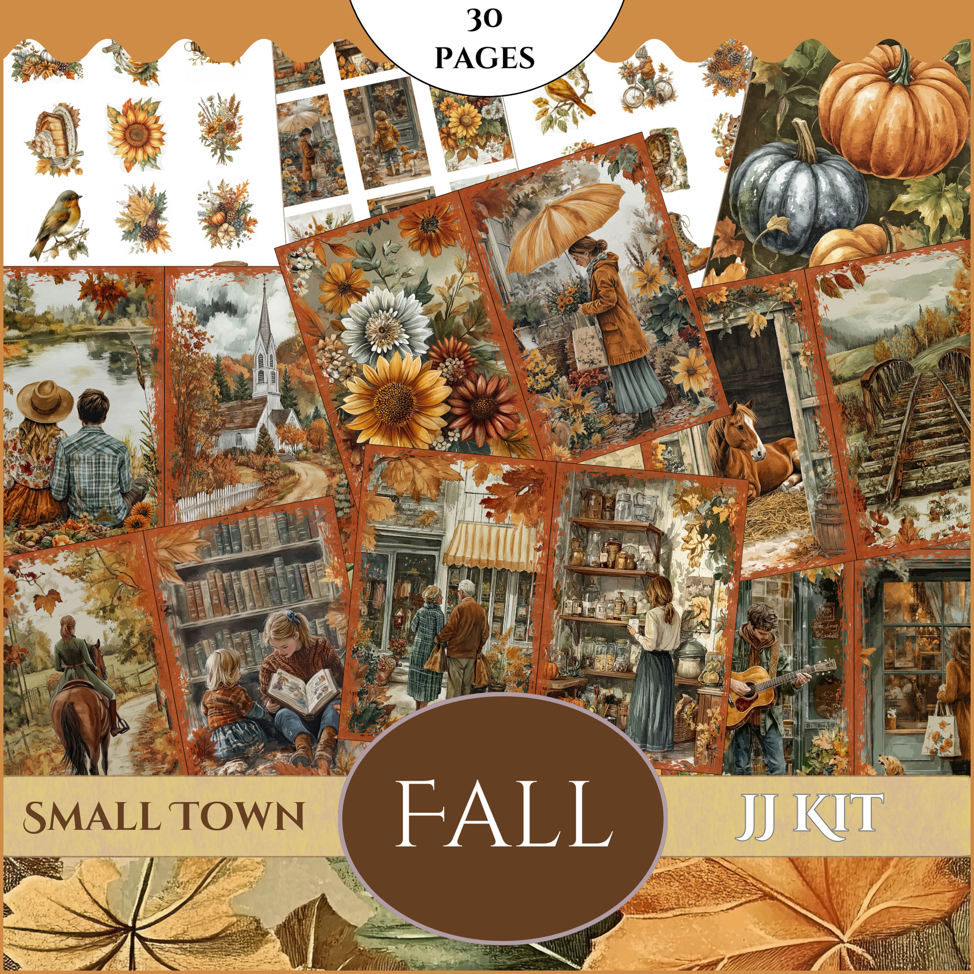 a picture of a fall collage with pumpkins and leaves