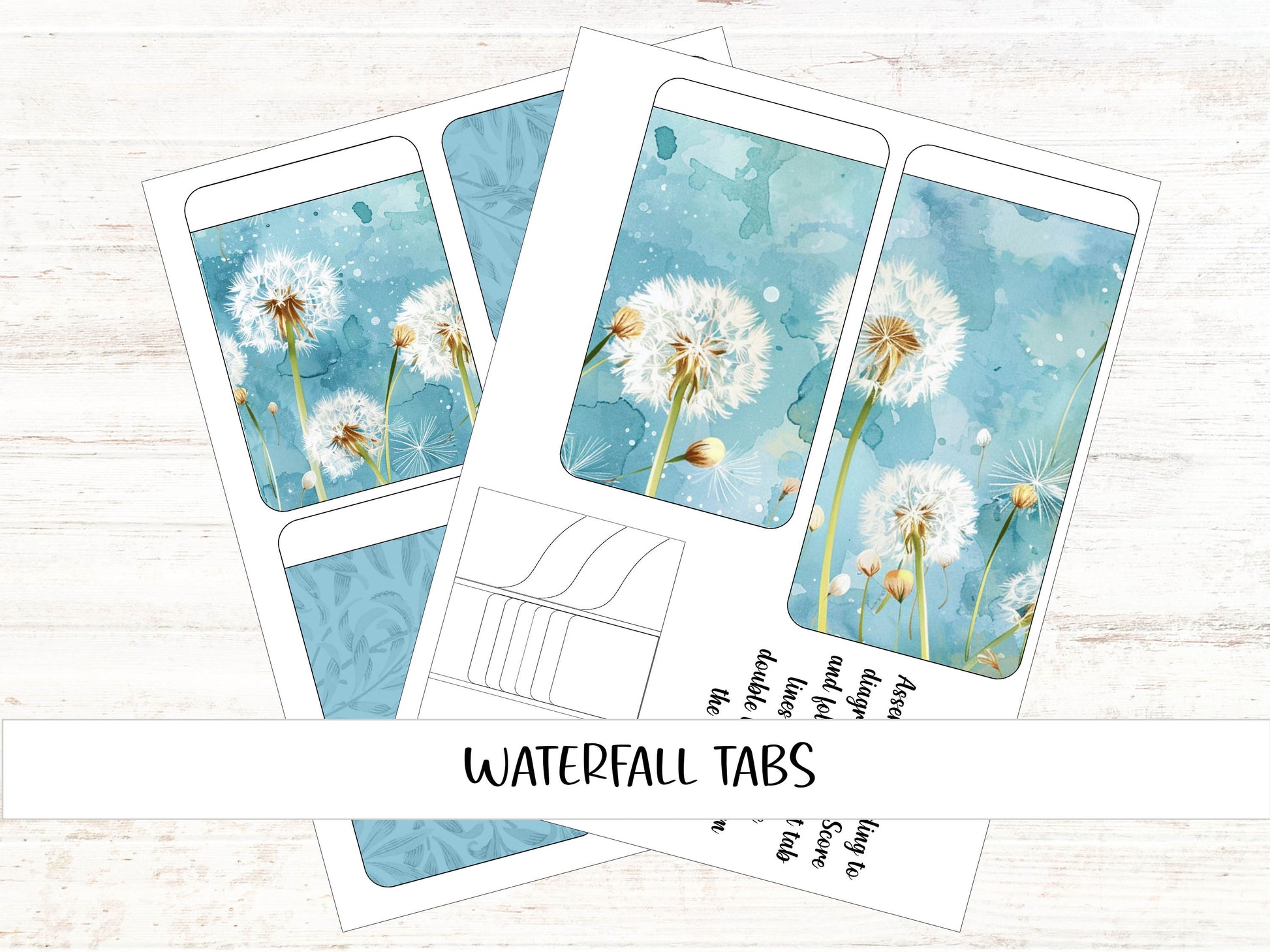 a set of three watercolor paper tags with dandelions