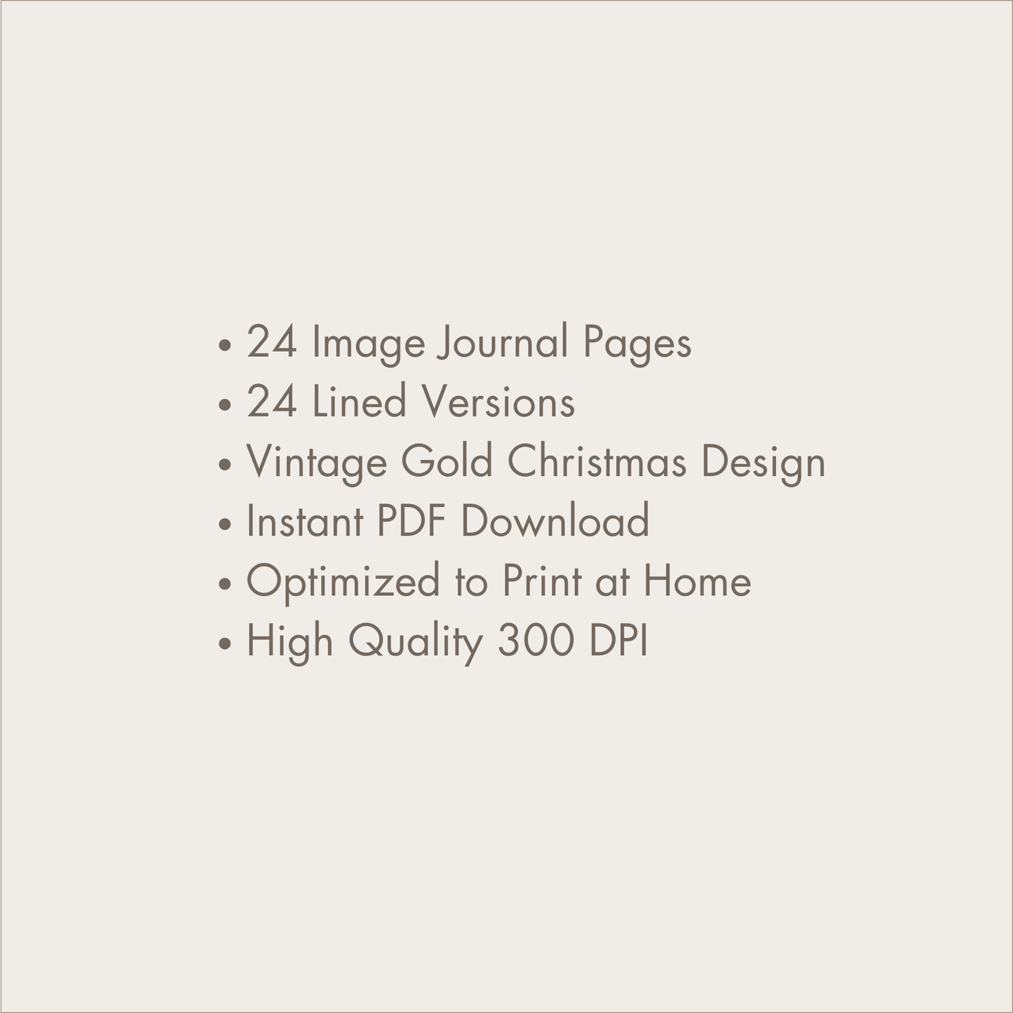 a white background with the text 24 image journal pages 24 lined versions vintage gold christmas