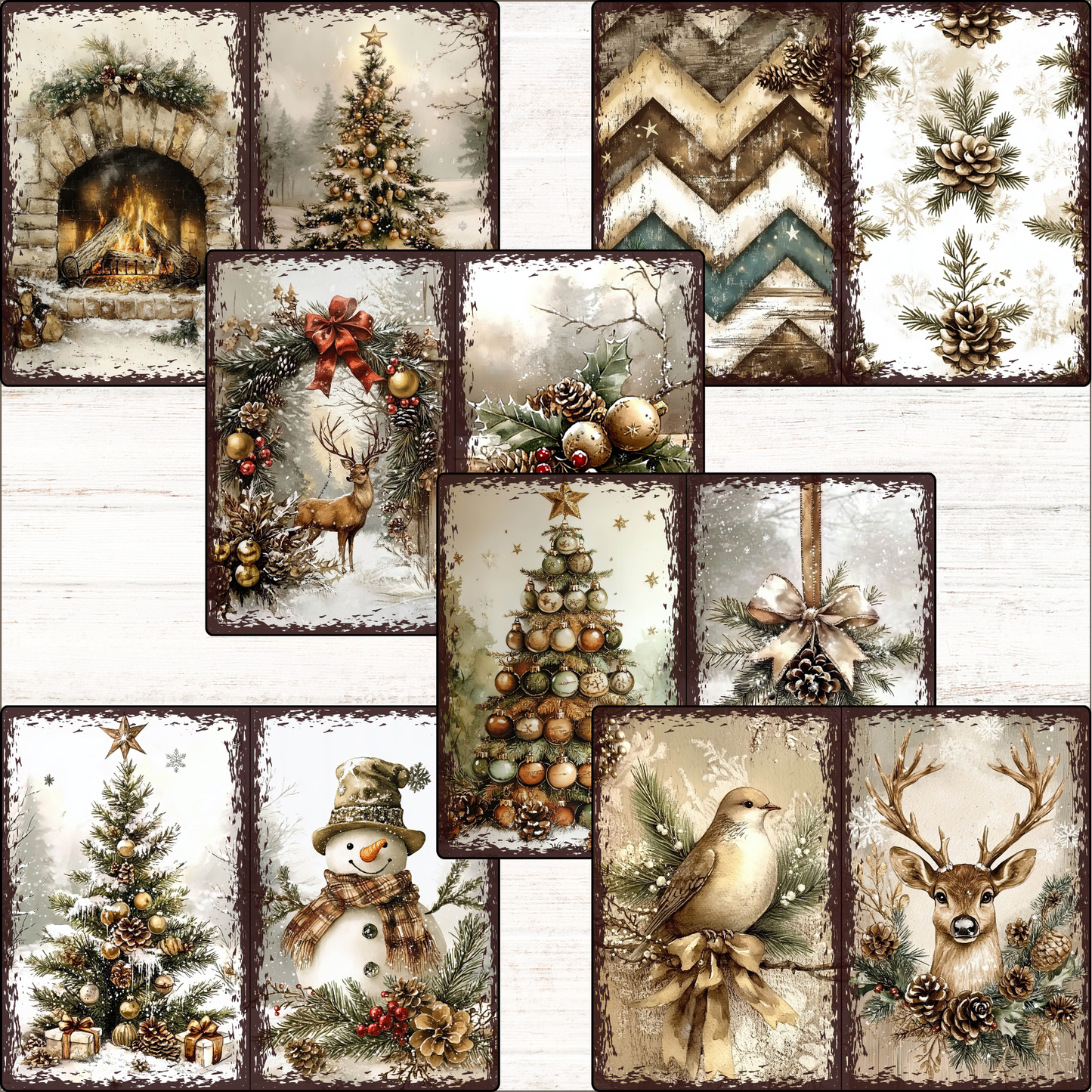 a collage of christmas cards with a snowman and a deer