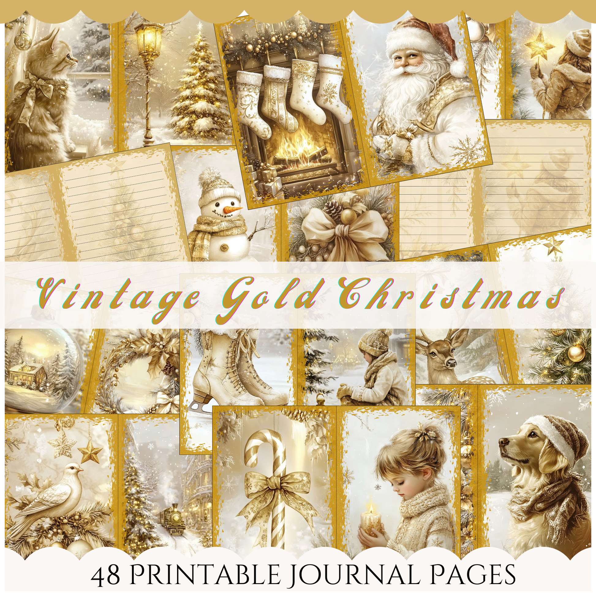 a collage of vintage gold christmas images