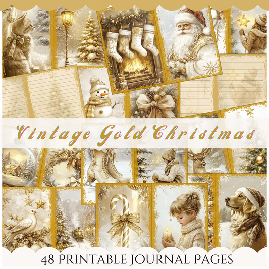 a collage of vintage gold christmas images