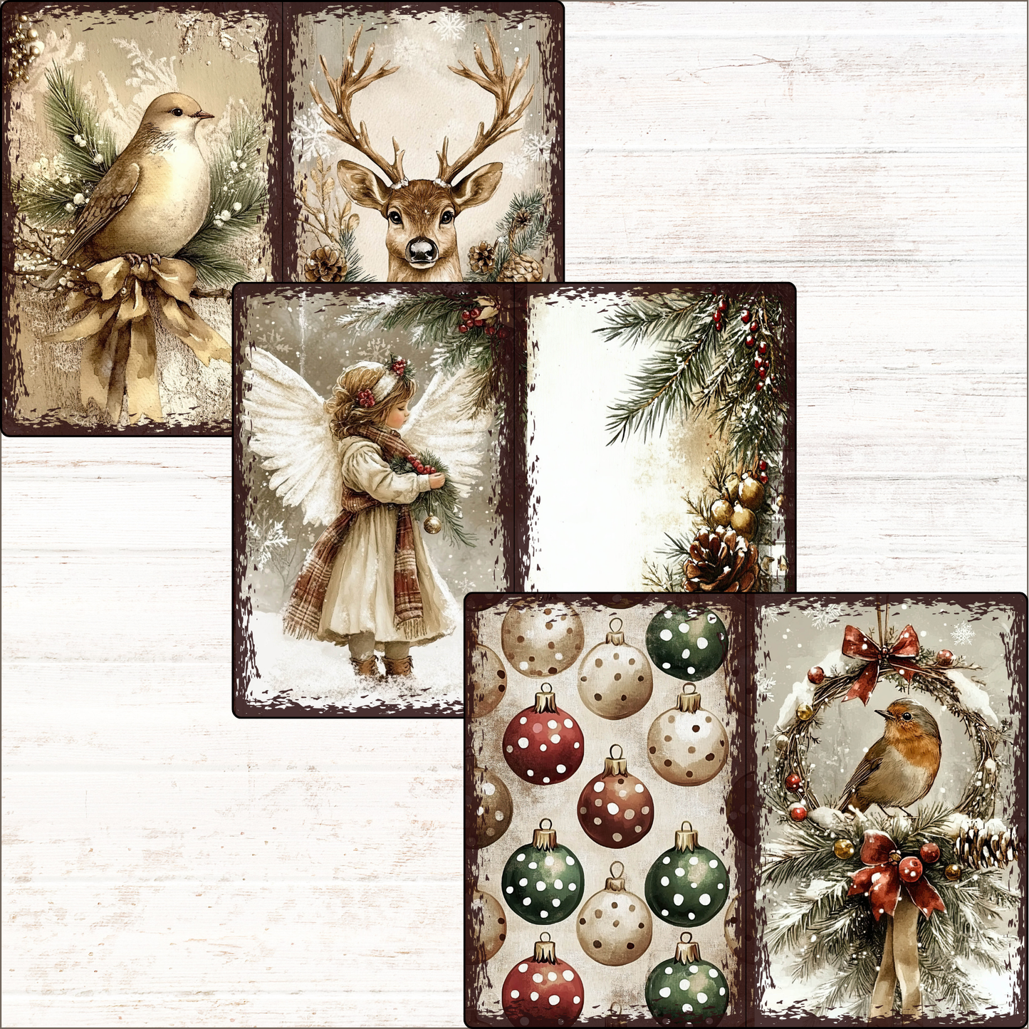 a set of four christmas cards with ornaments