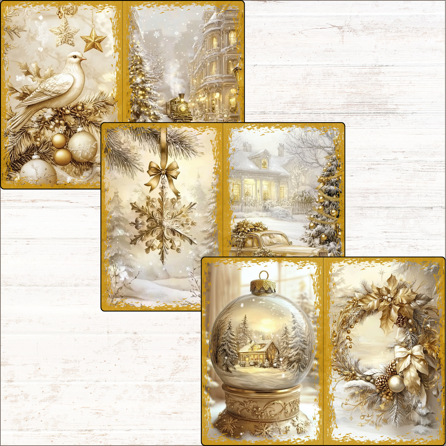 a set of four christmas cards with ornaments