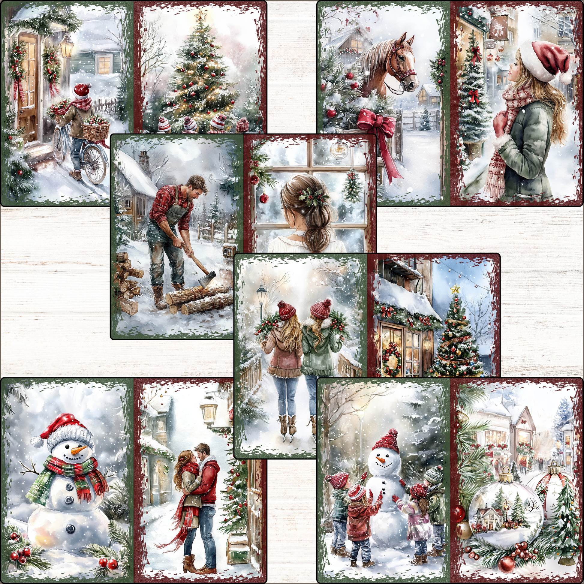 a collage of pictures of people and a snowman