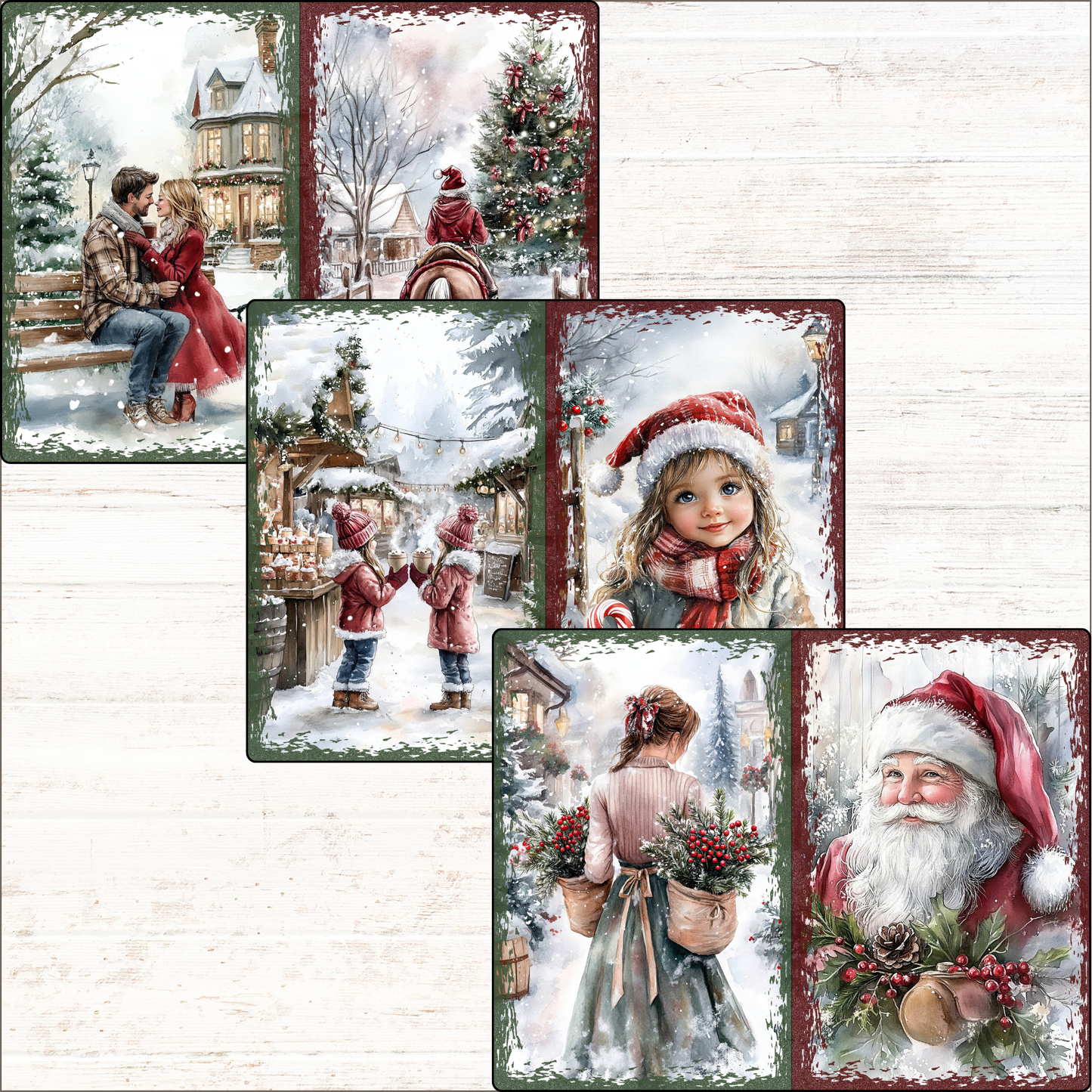 a set of four christmas cards with santa claus