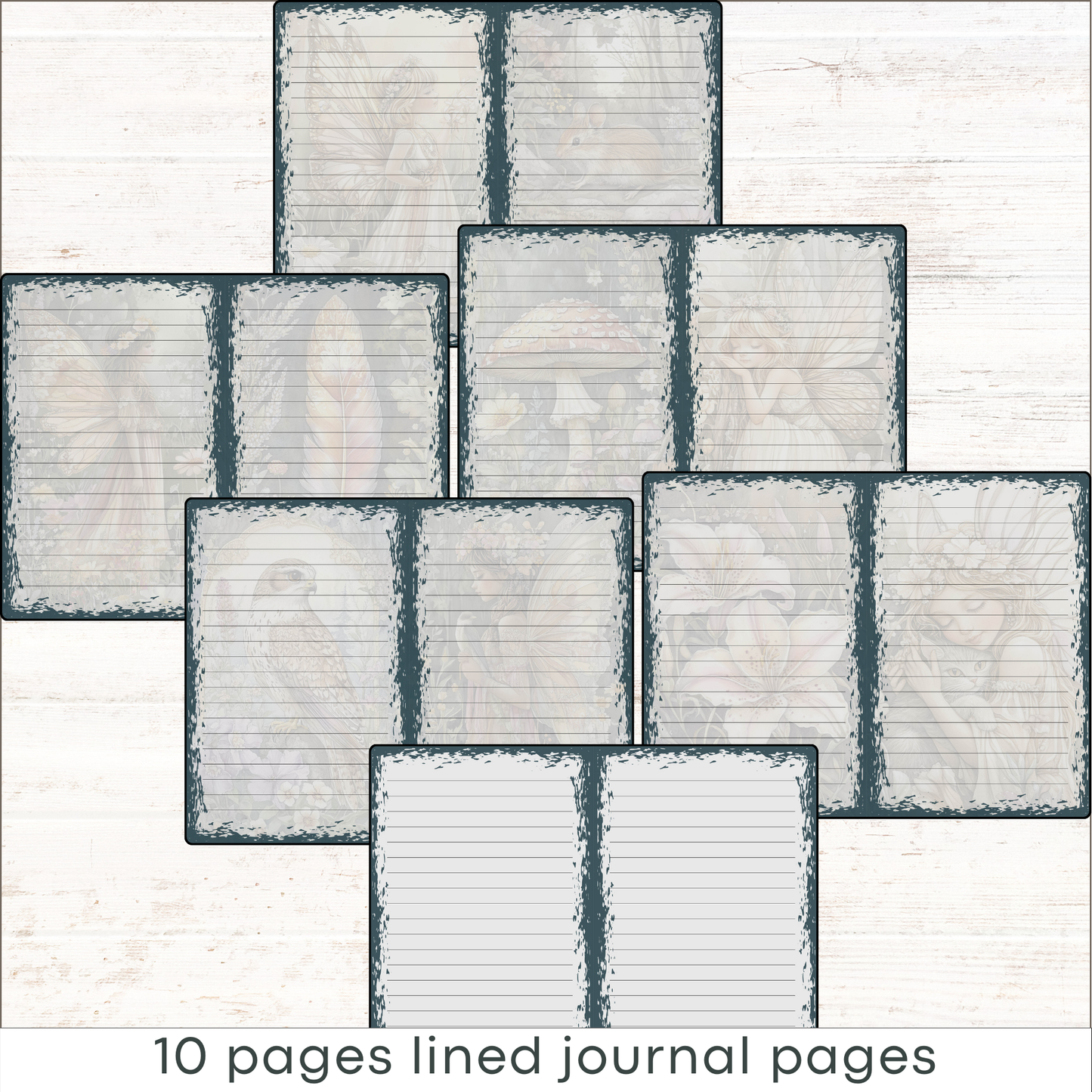 a set of 10 pages lined journal pages