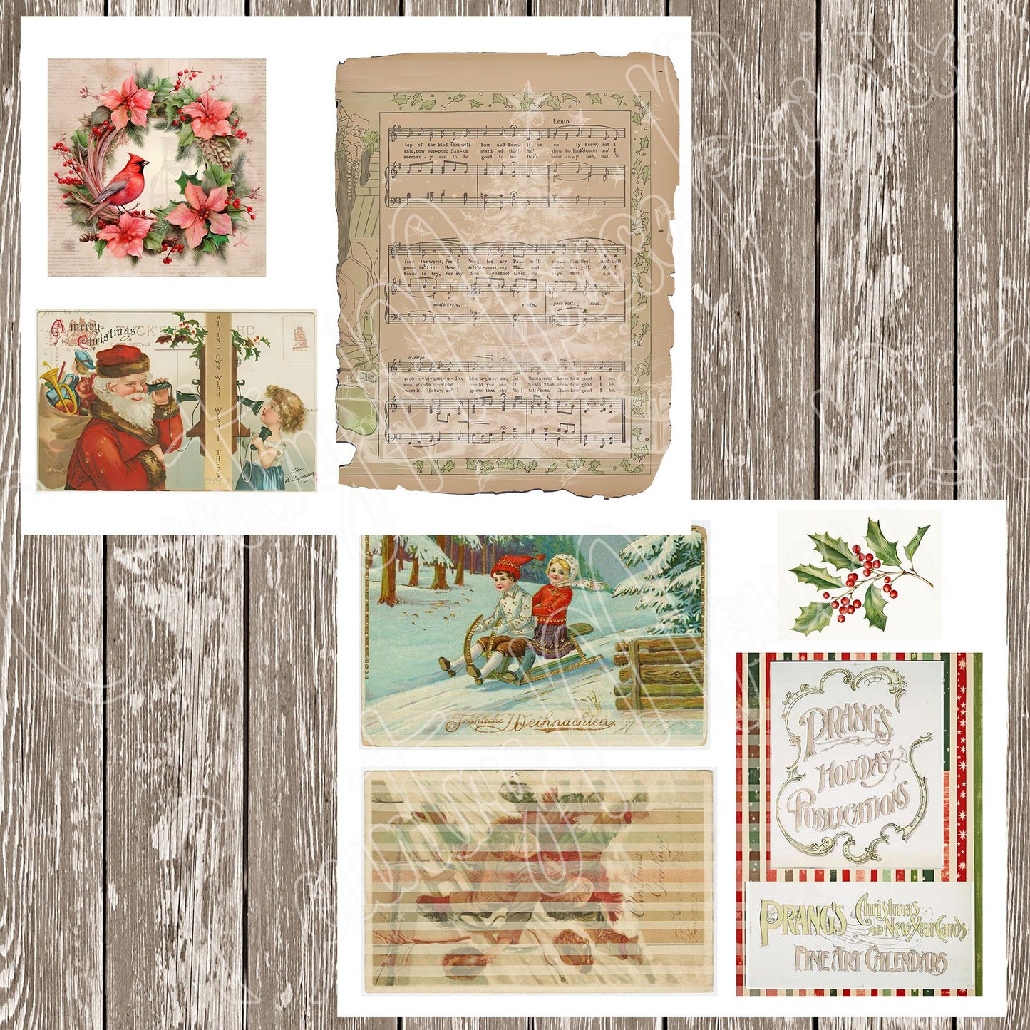 Vintage Junk Journal Christmas Tags Ephemera