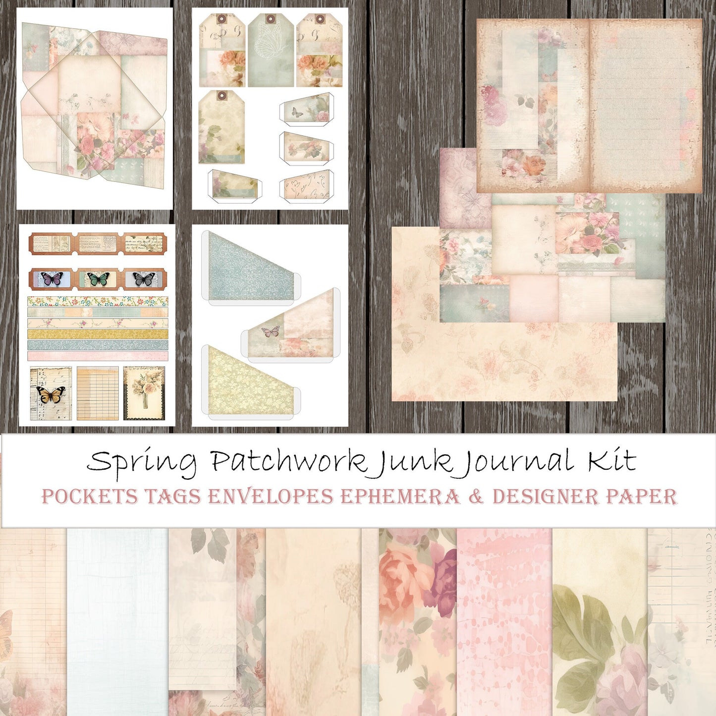 junk journal kit pastel baby blue baby pink