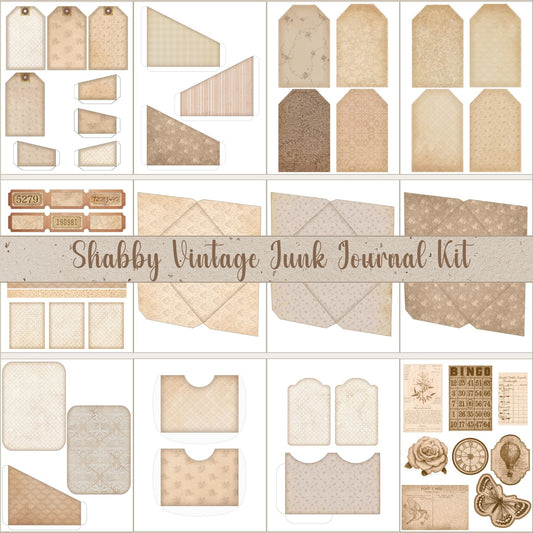 Shabby Vintage Neutral Junk Journal Kit