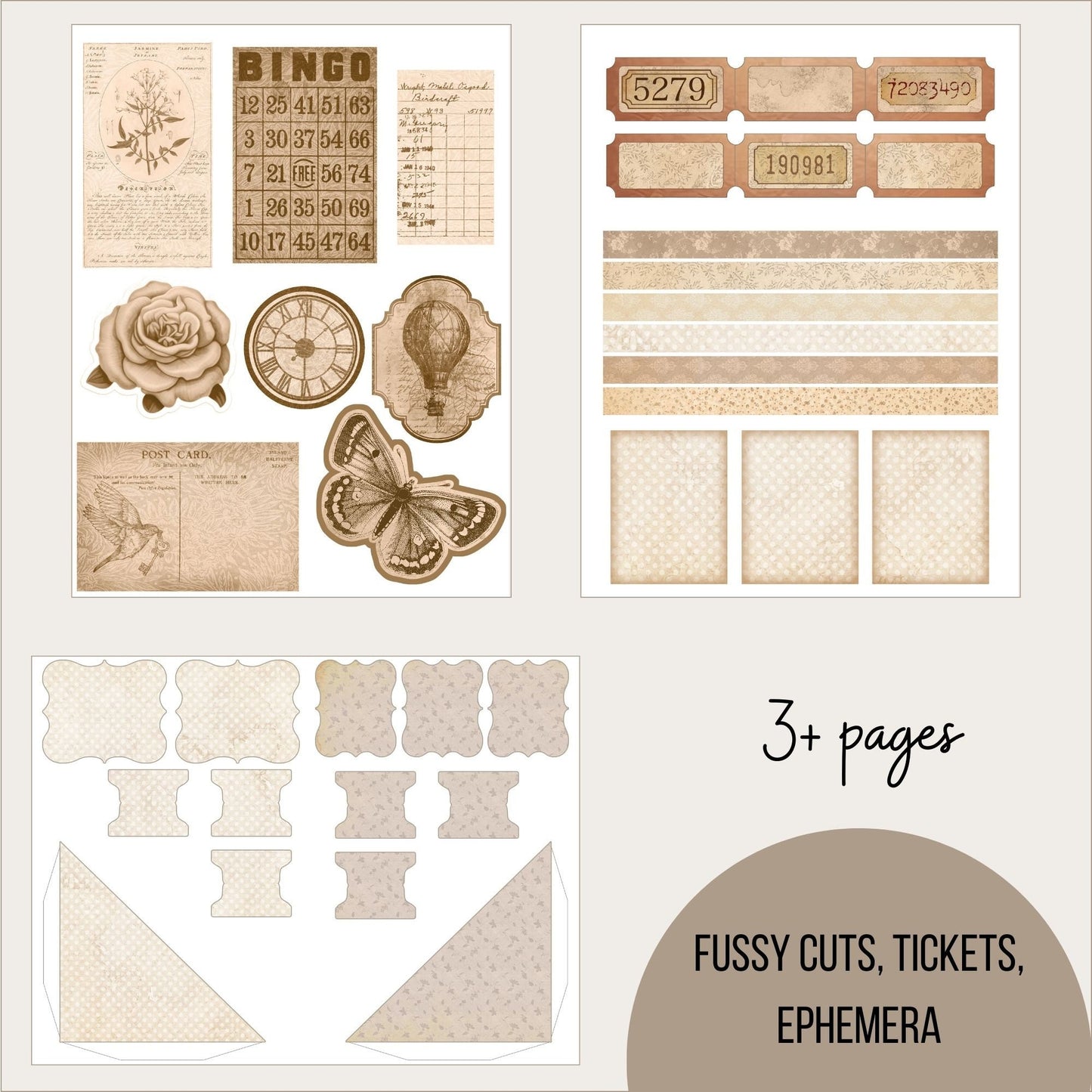 Big Shabby Vintage Neutral Junk Journal Kit