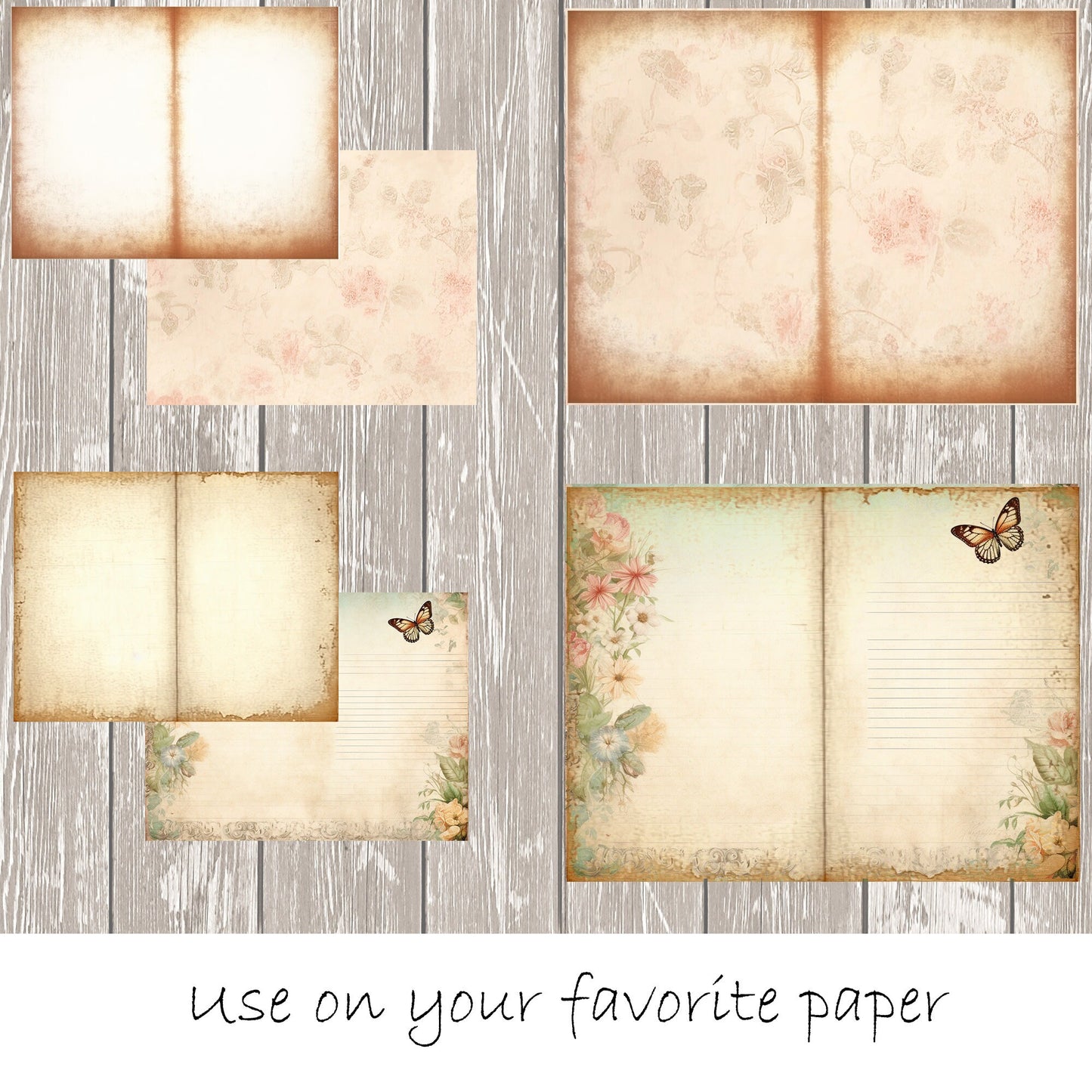 Junk Journal Page Spread Overlay Printable Template