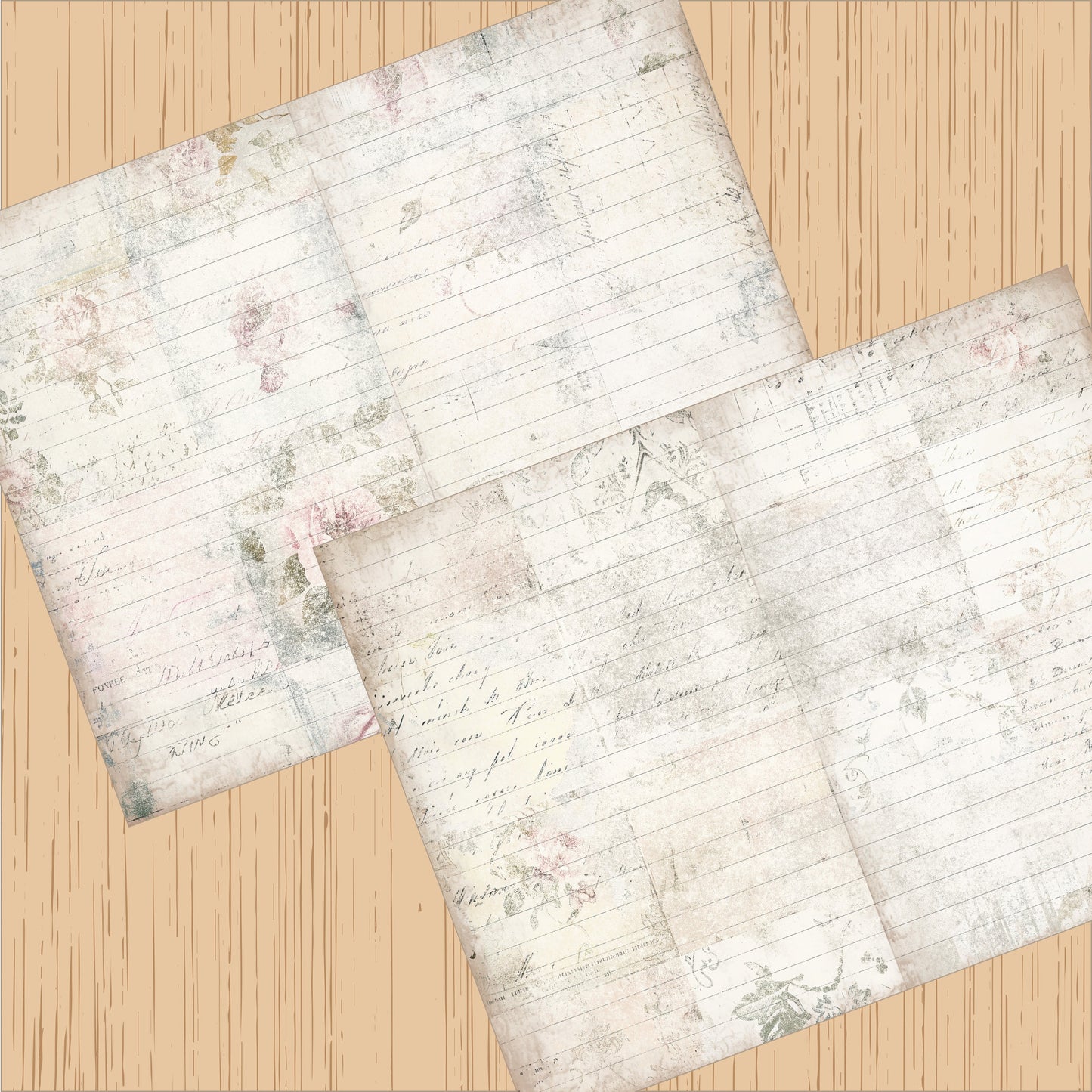 Shabby Vintage Floral Lined Junk Journal Paper