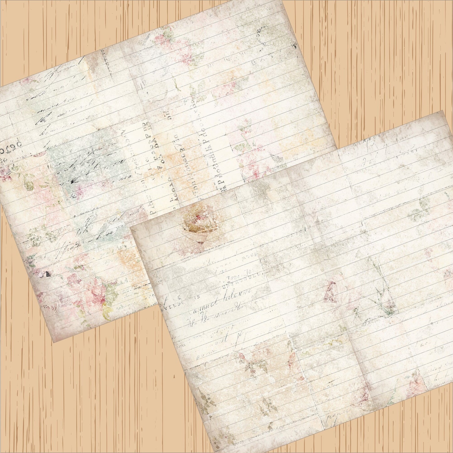 Shabby Vintage Floral Lined Junk Journal Paper