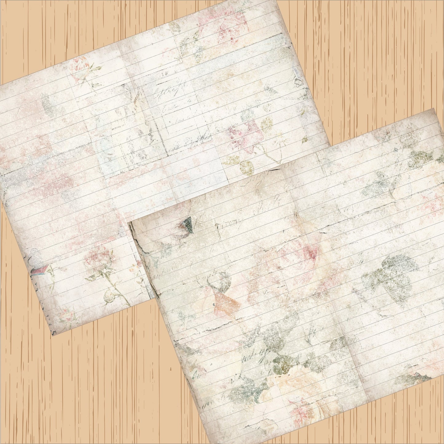 Shabby Vintage Floral Lined Junk Journal Paper