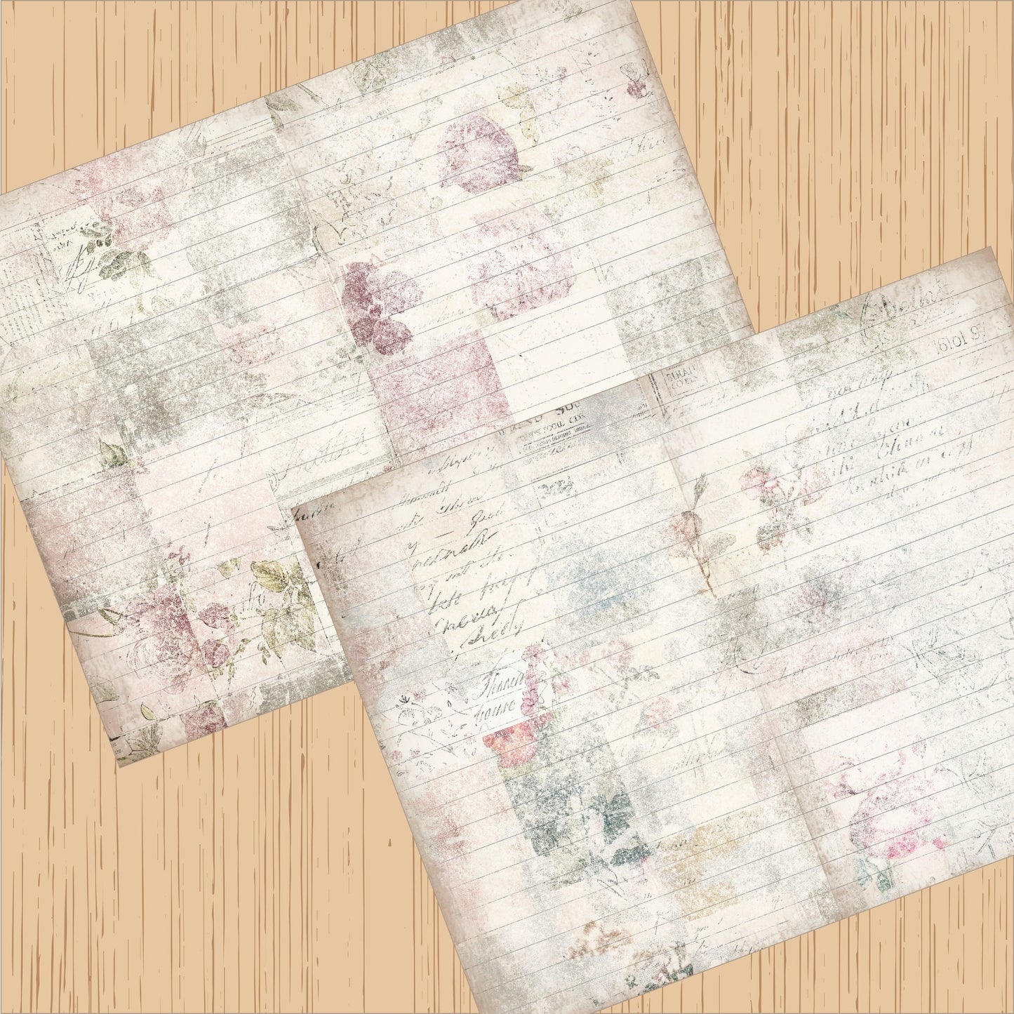 Shabby Vintage Floral Lined Junk Journal Paper