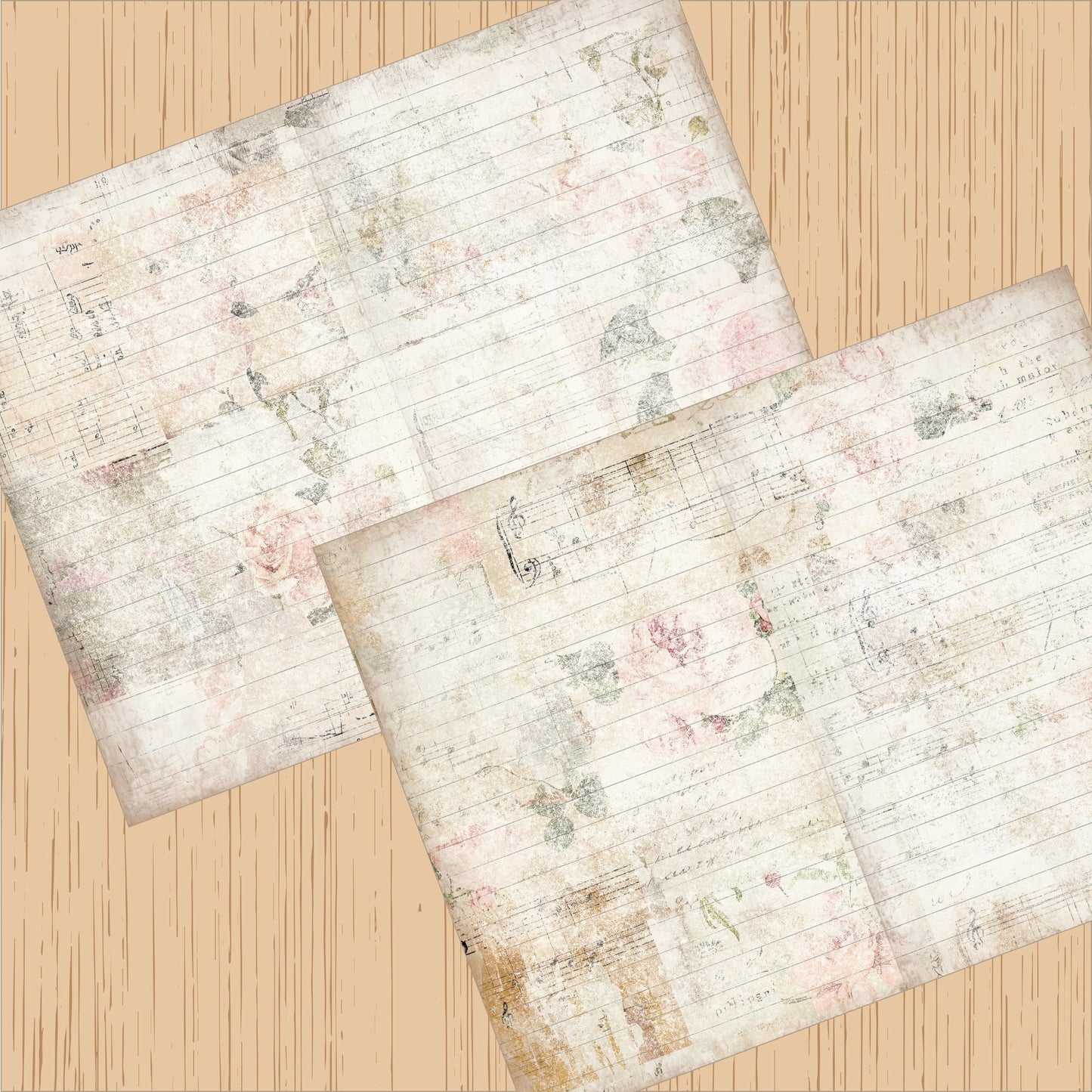 Shabby Vintage Floral Lined Junk Journal Paper