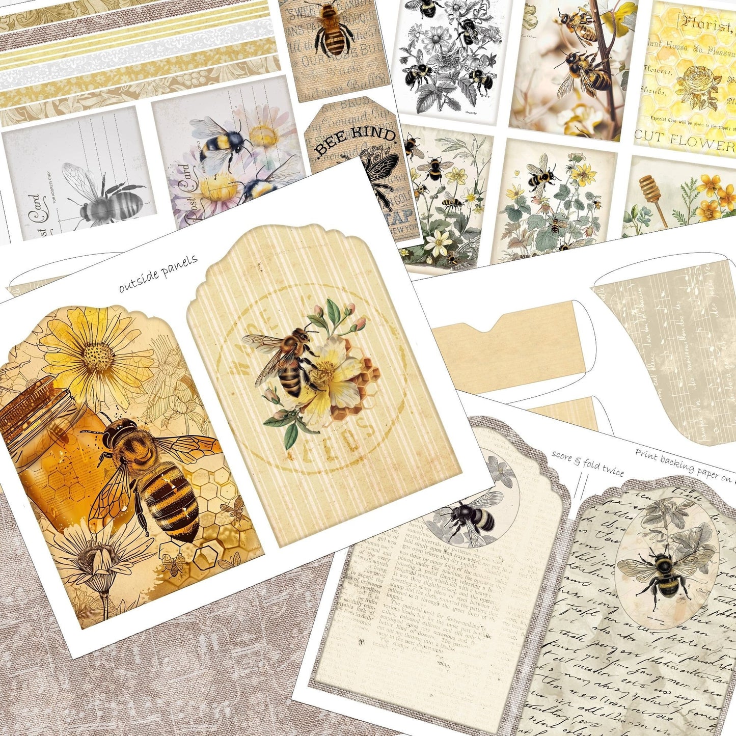 Vintage Bee Junk Journal Folio Kit