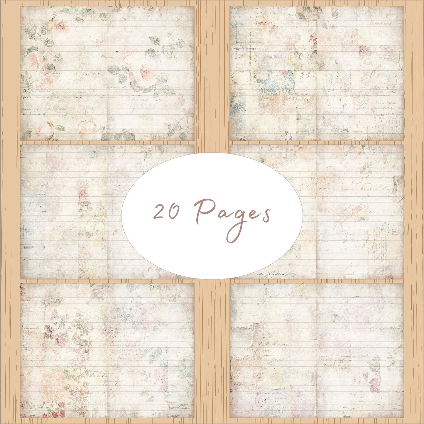 Shabby Vintage Floral Lined Junk Journal Paper