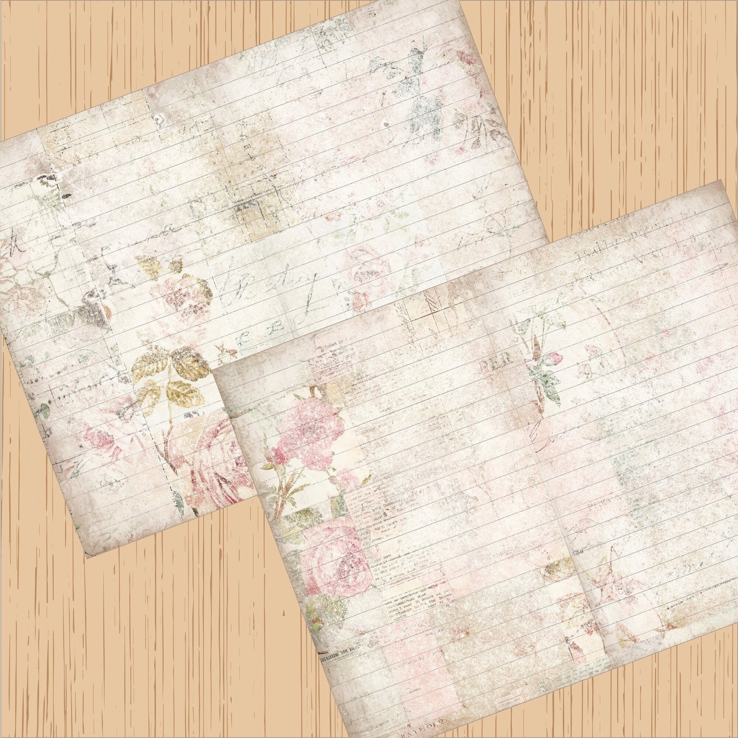 Shabby Vintage Floral Lined Junk Journal Paper