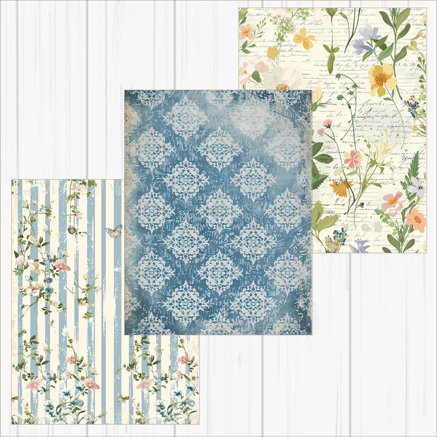 a set of four papers with floral designs