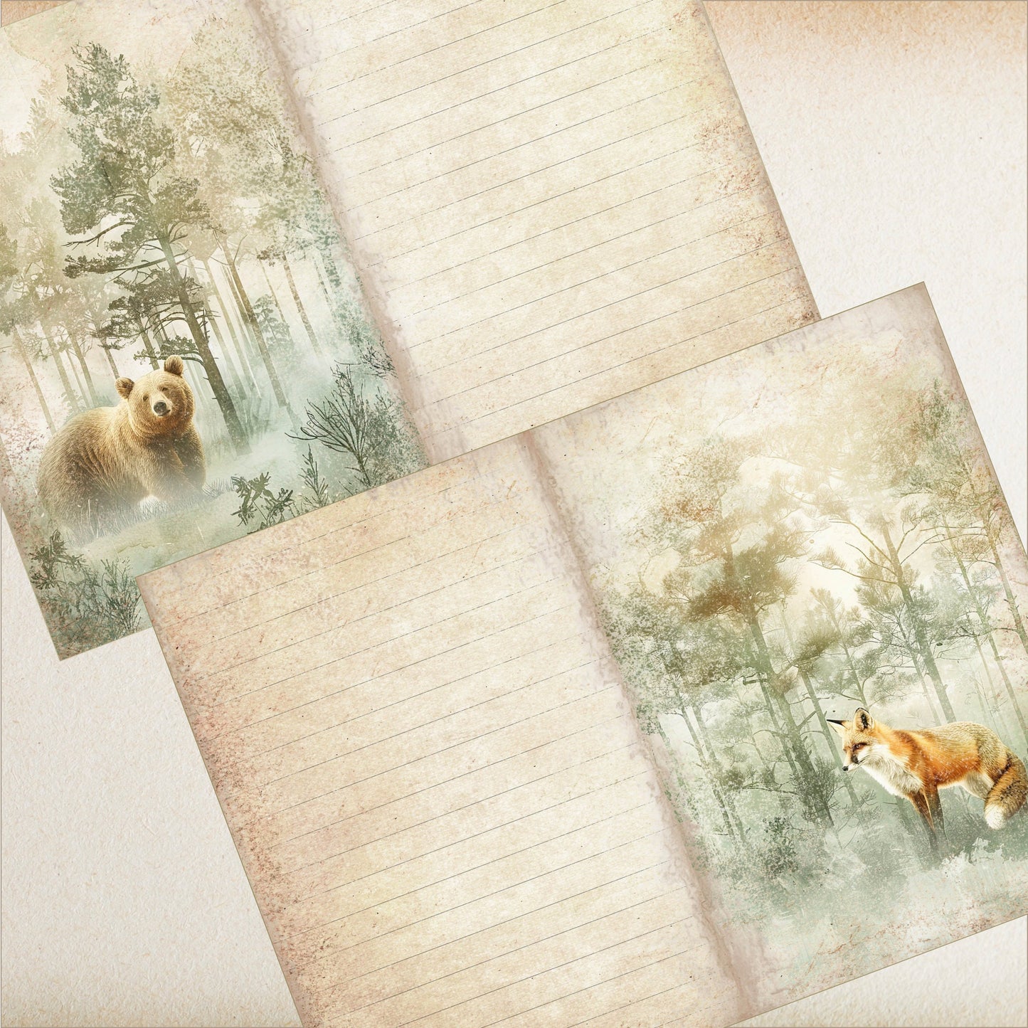 Forest Animal Lined Junk Journal Paper