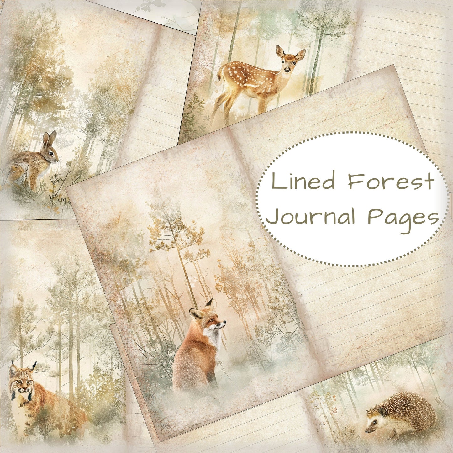 Forest Animal Lined Junk Journal Paper