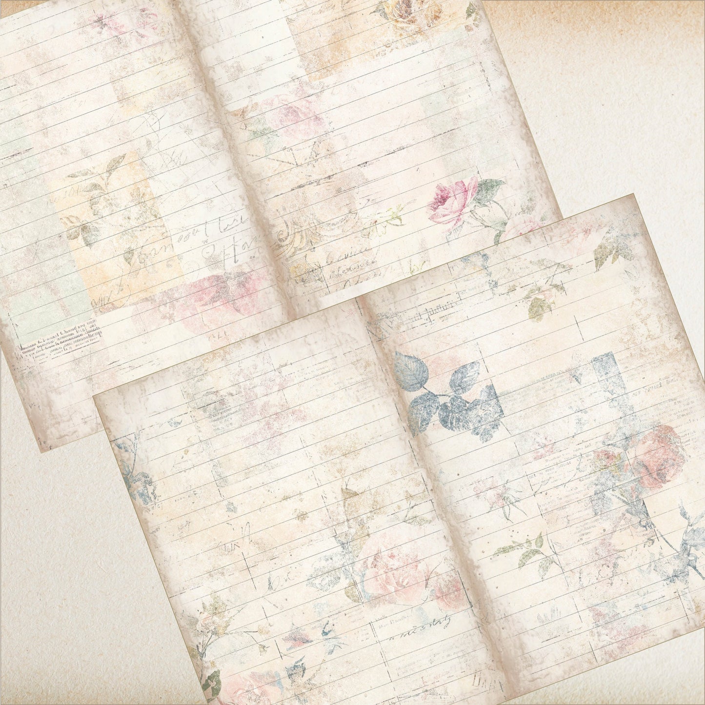 Floral Grunge Lined Junk Journal Paper