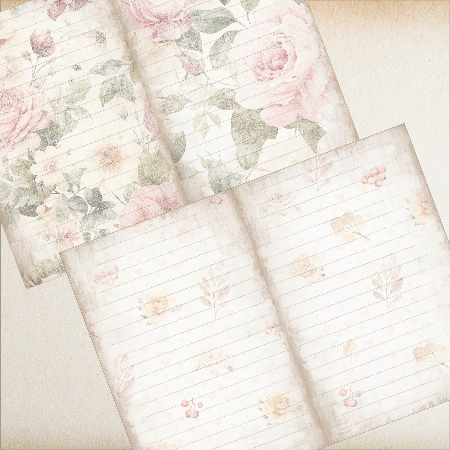 Rose Junk Journal Vintage Lined Paper