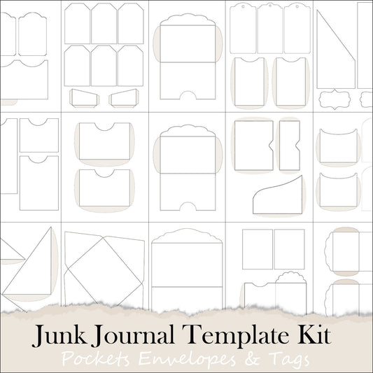 Junk Journal Template Kit - Junk Journal Pockets Tags and Envelope Templates