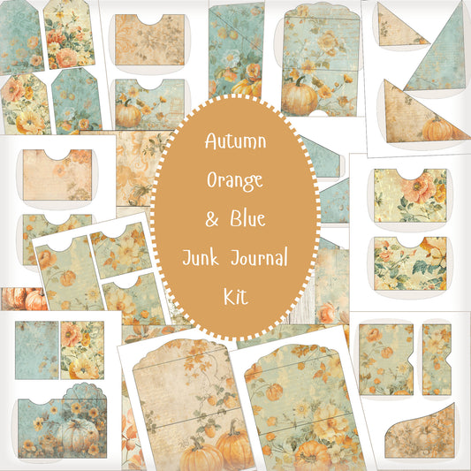 Autumn Junk Journal Kit - Fall Pumpkin Orange & Blue