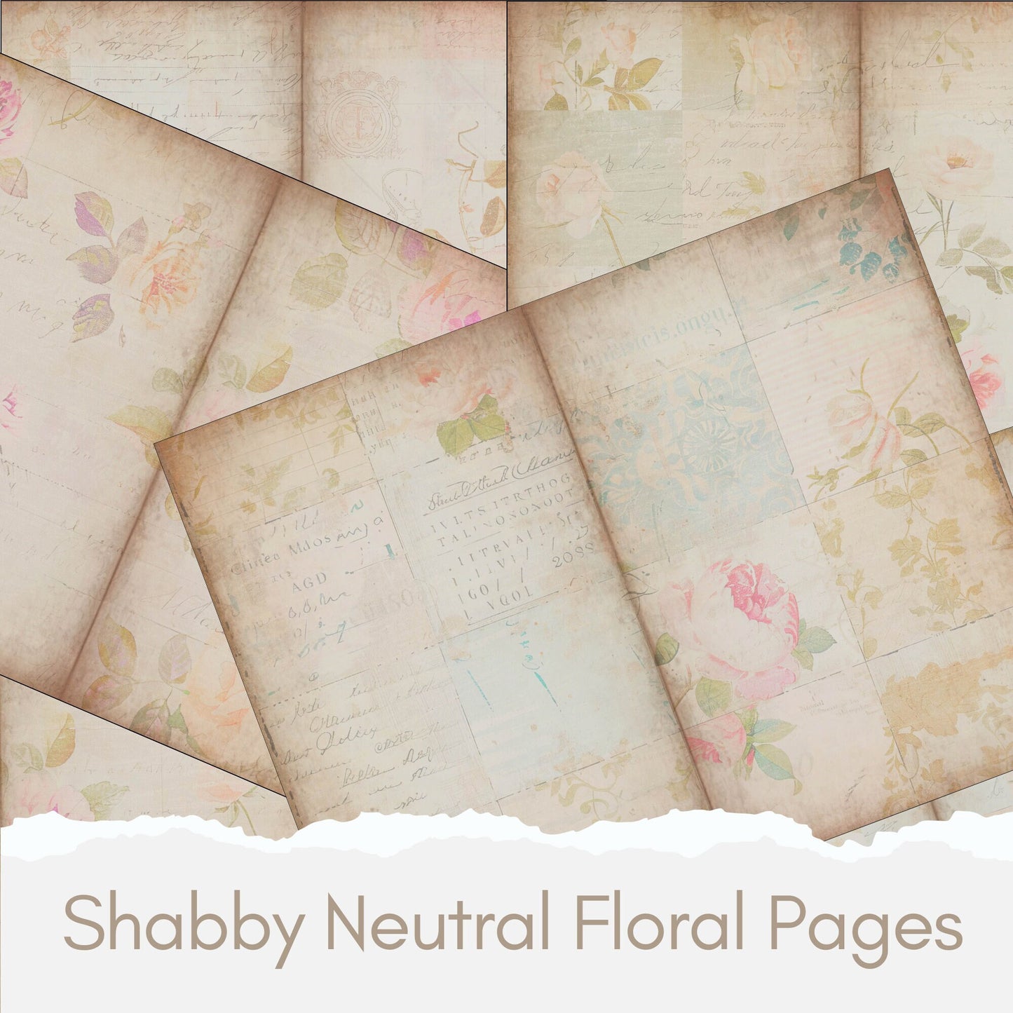 Neutral Floral Junk Journal Paper