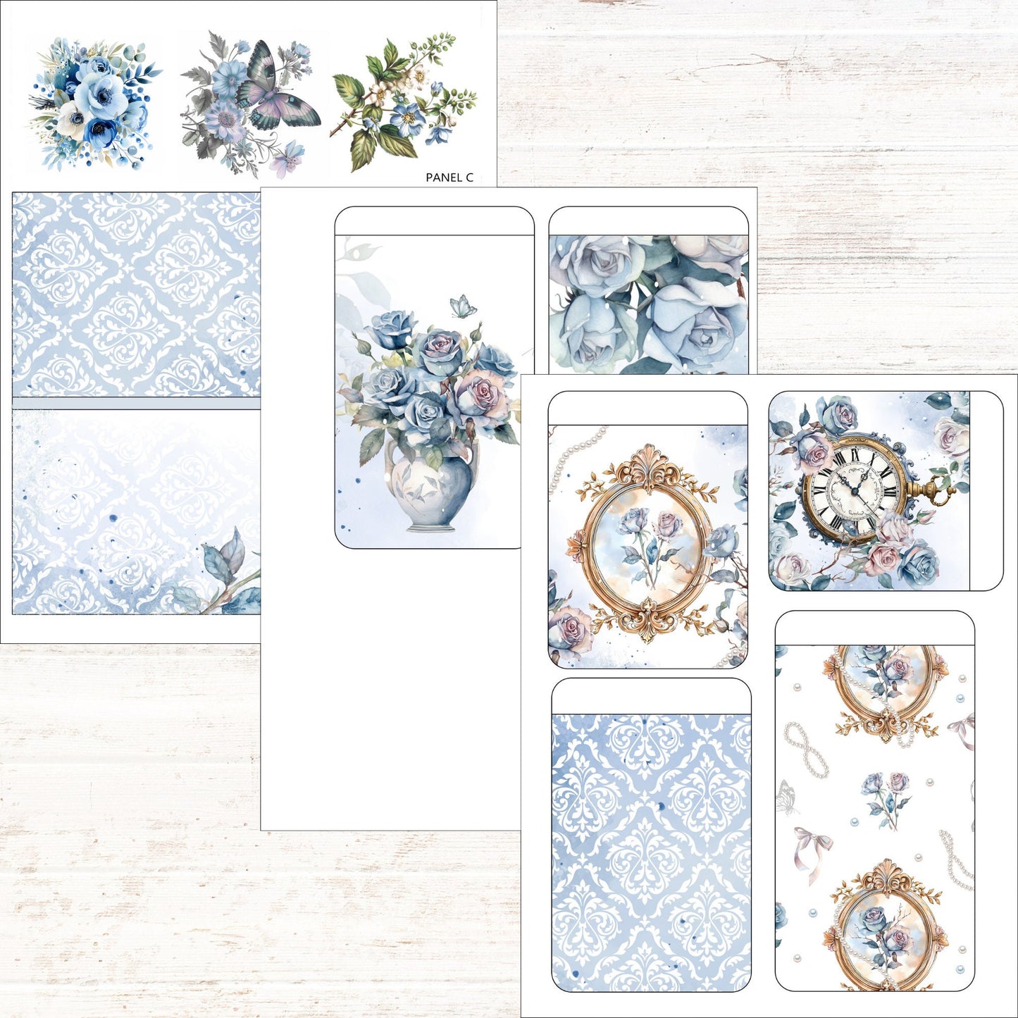 Shabby Chic Blue Rose Junk Journal Folio