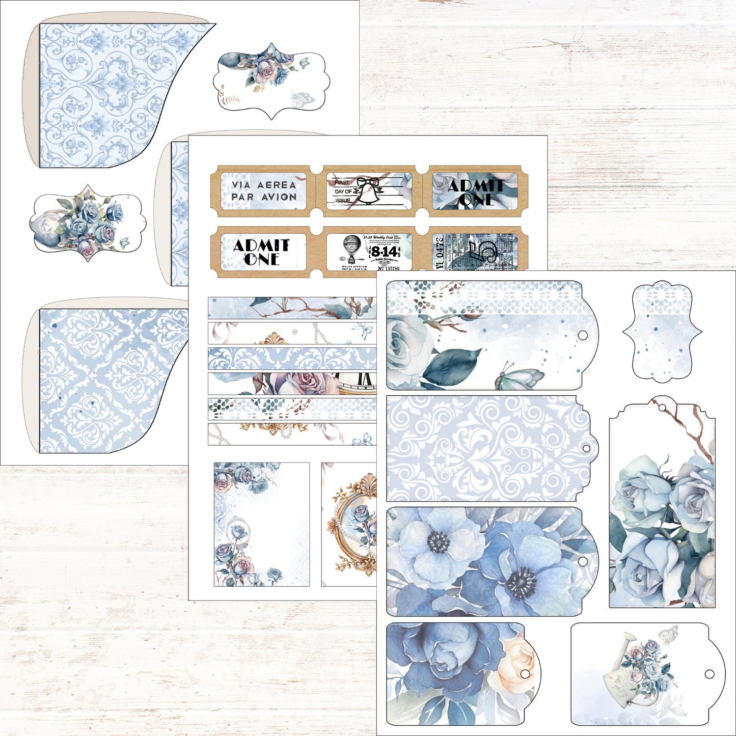 Shabby Chic Blue Rose Junk Journal Folio