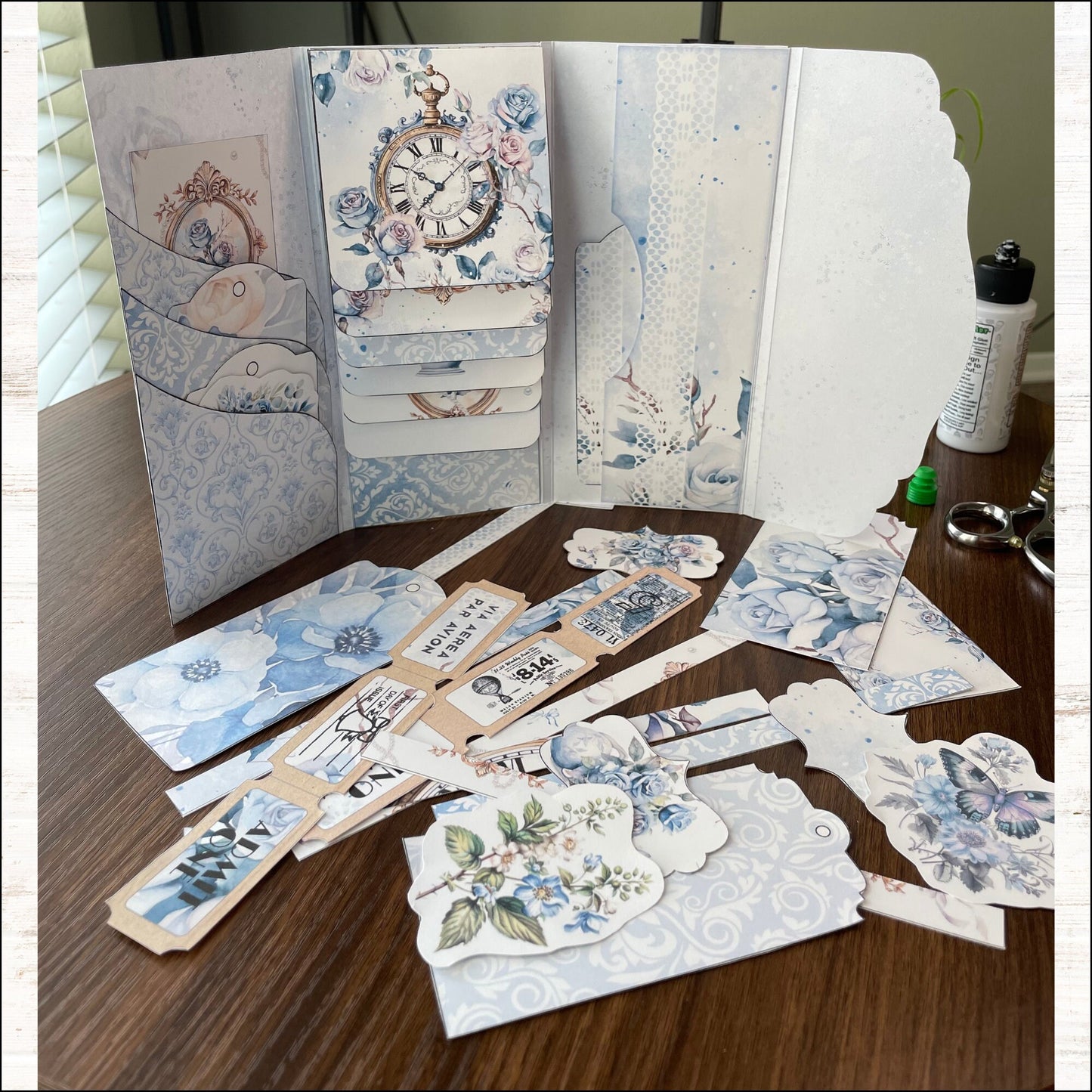 Shabby Chic Blue Rose Junk Journal Folio