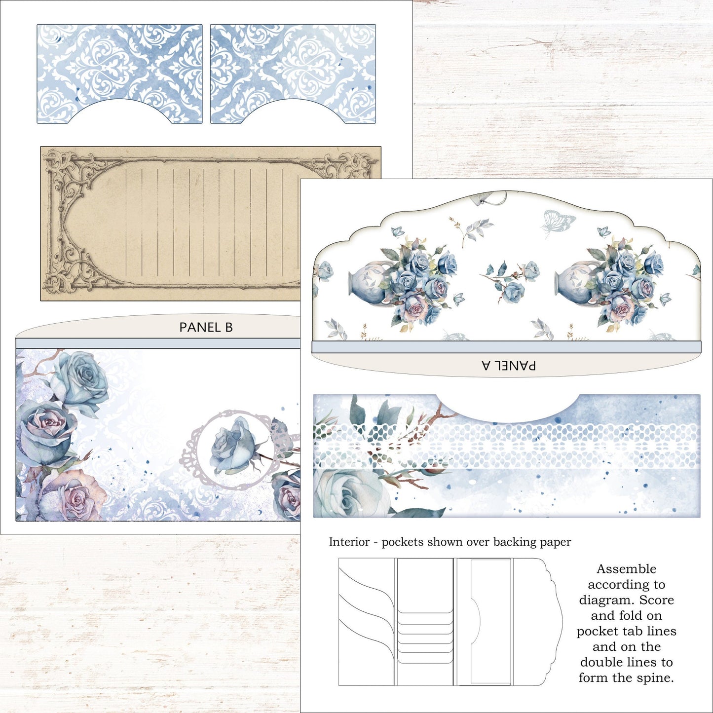 Shabby Chic Blue Rose Junk Journal Folio