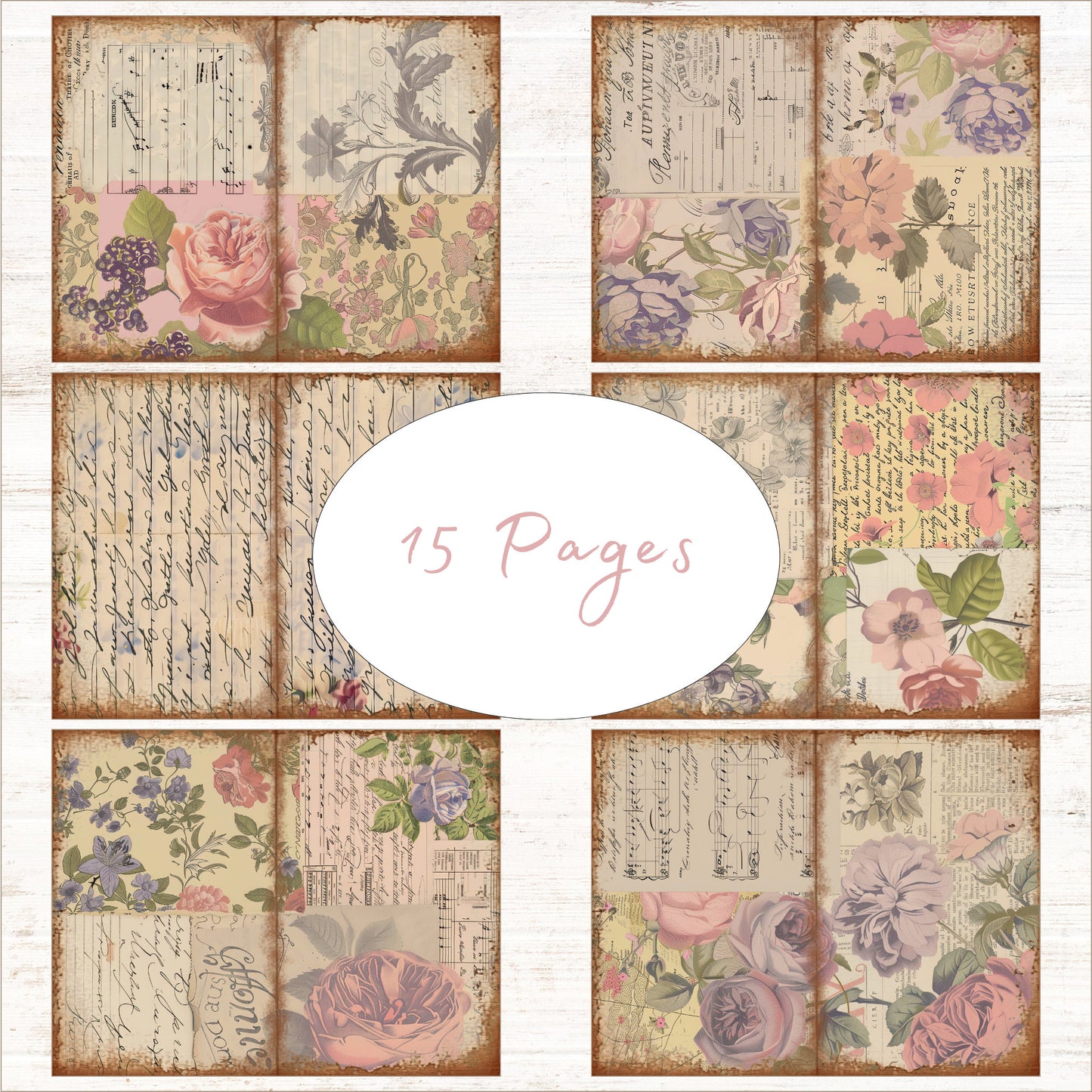 Junk Journal Vintage Floral Collage Journal Paper