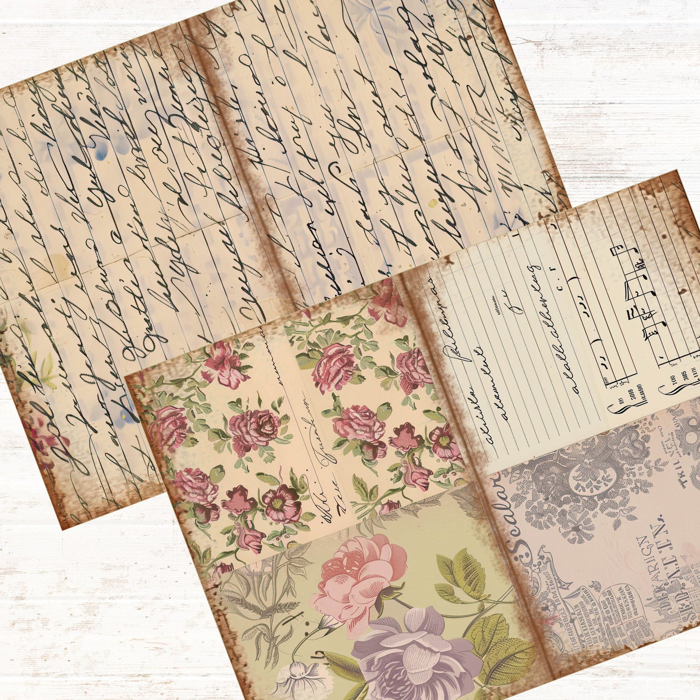 Junk Journal Vintage Floral Collage Journal Paper