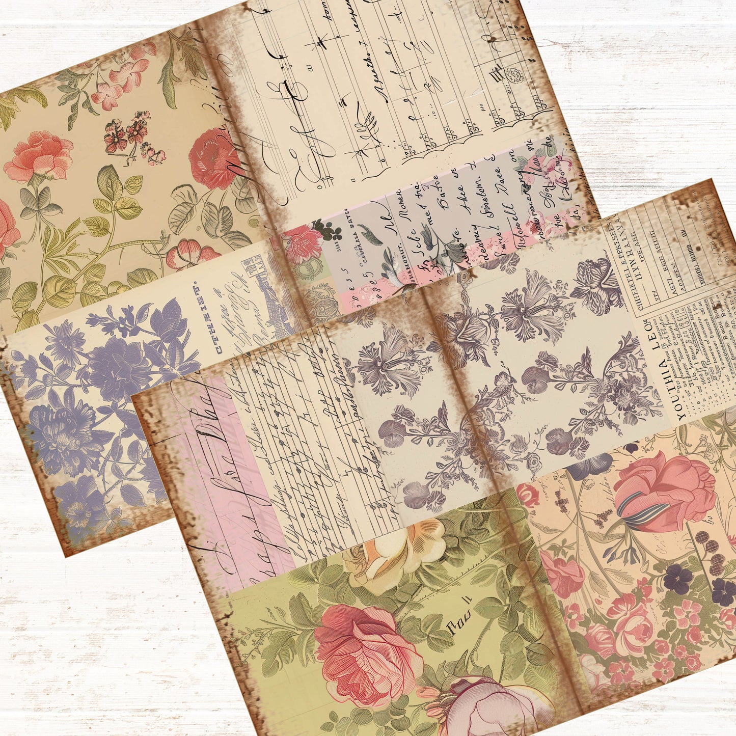 Junk Journal Vintage Floral Collage Journal Paper