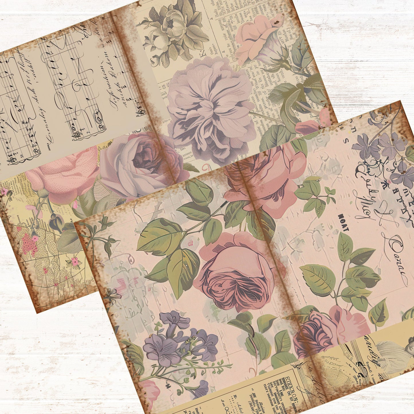 Junk Journal Vintage Floral Collage Journal Paper