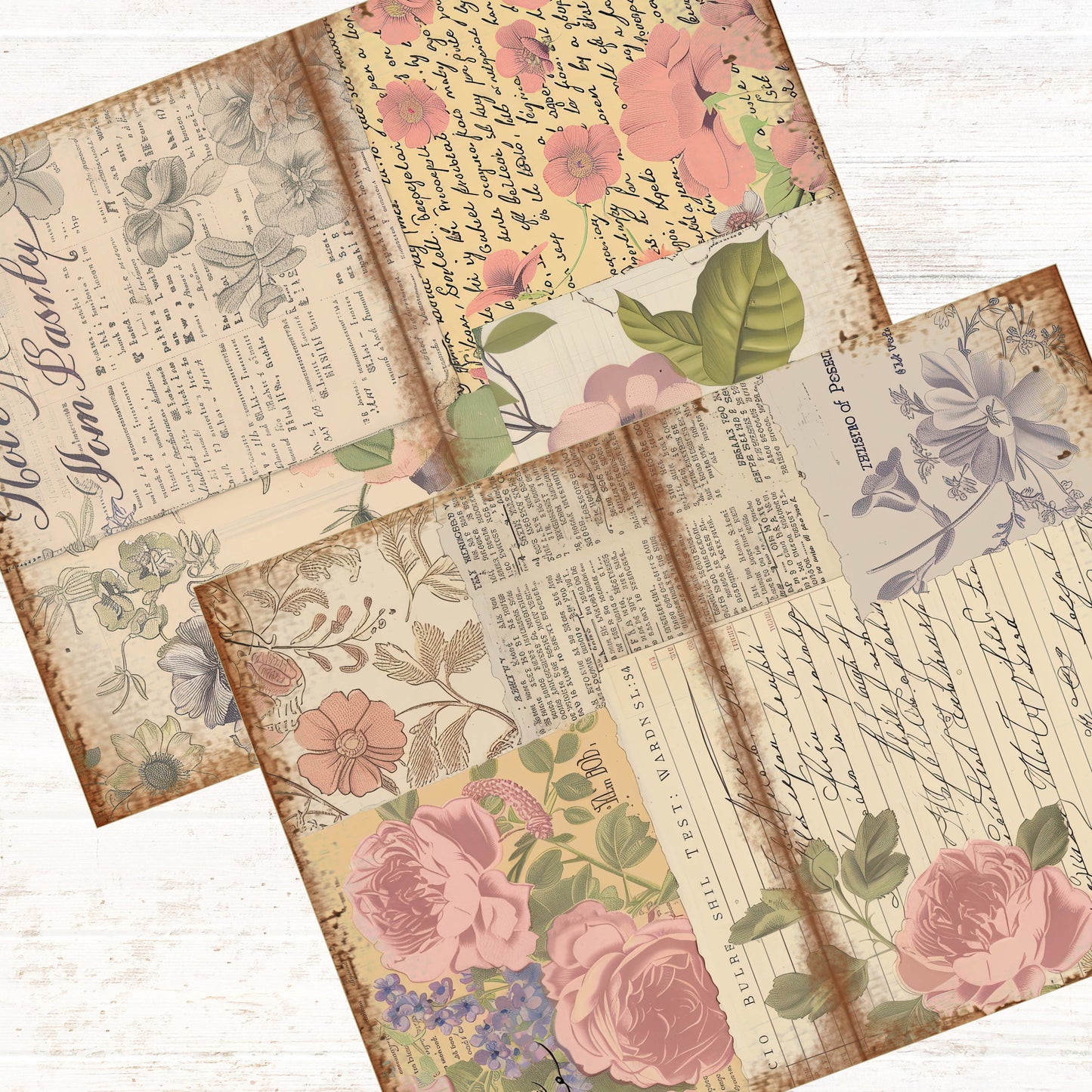 Junk Journal Vintage Floral Collage Journal Paper